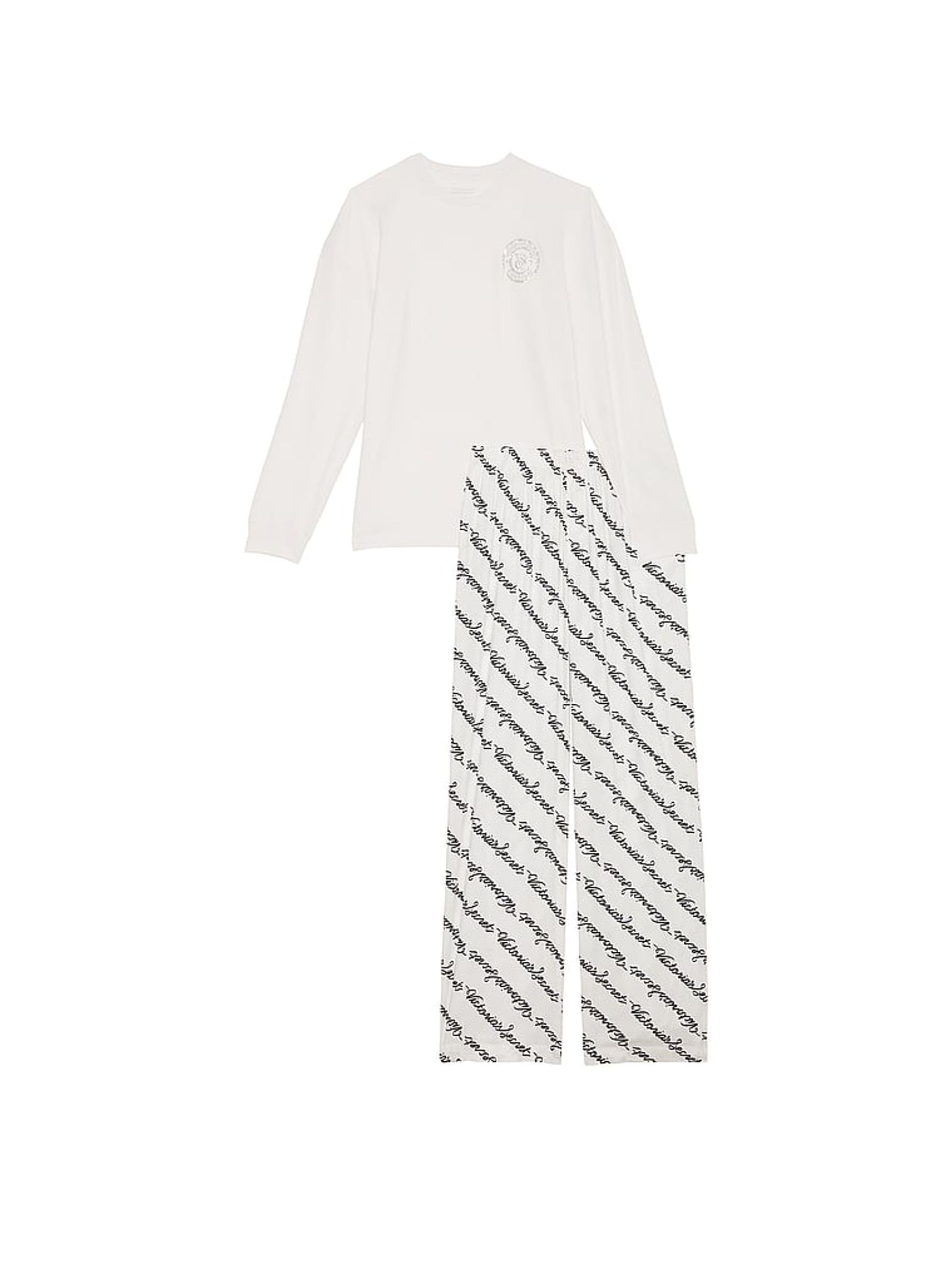 White Script Long Sleeve T-Shirt Flannel Pyjama Set - Image 3 of 4