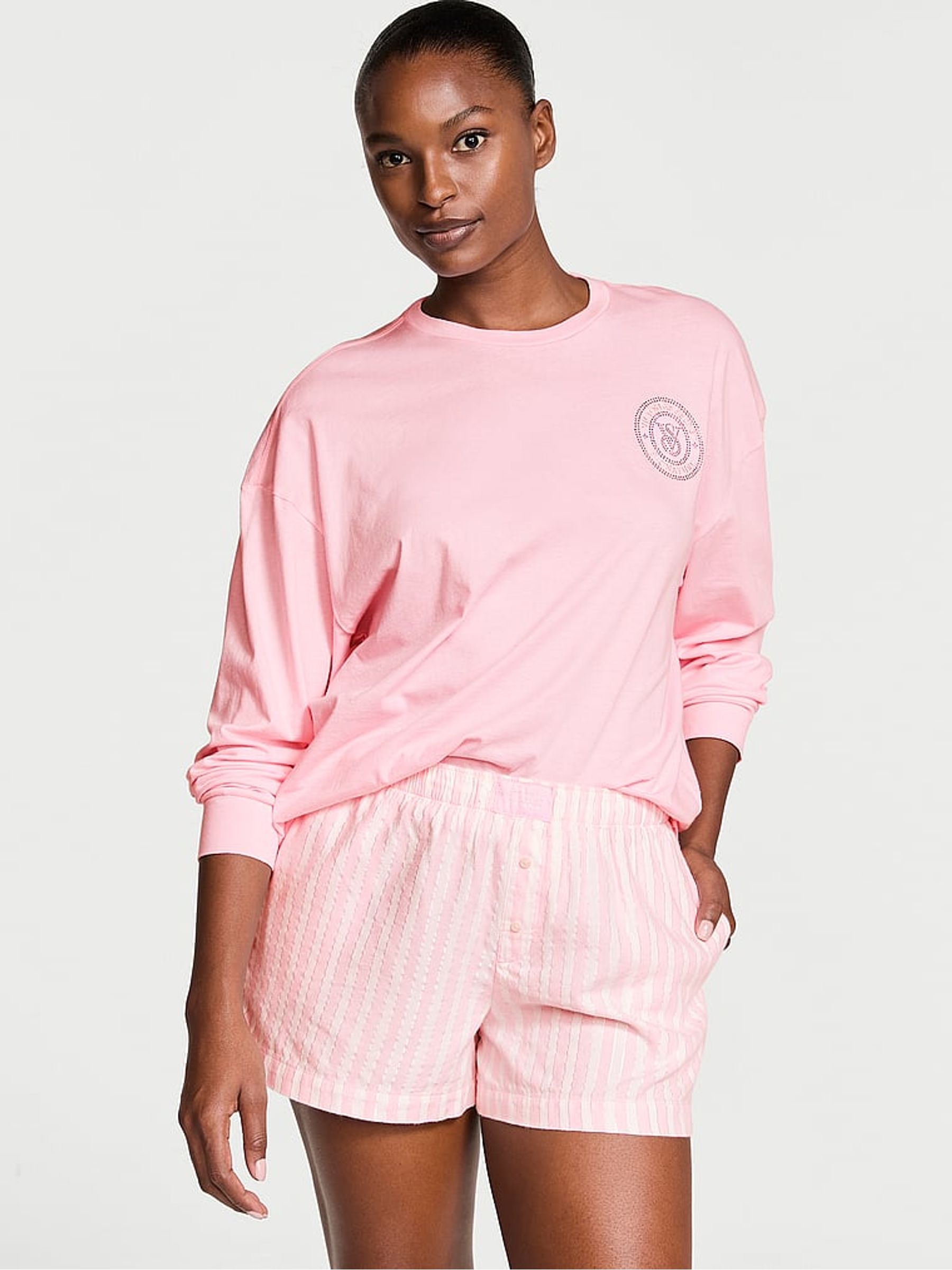 Pretty Blossom Pink Stripe Long Sleeve T-Shirt Short Flannel