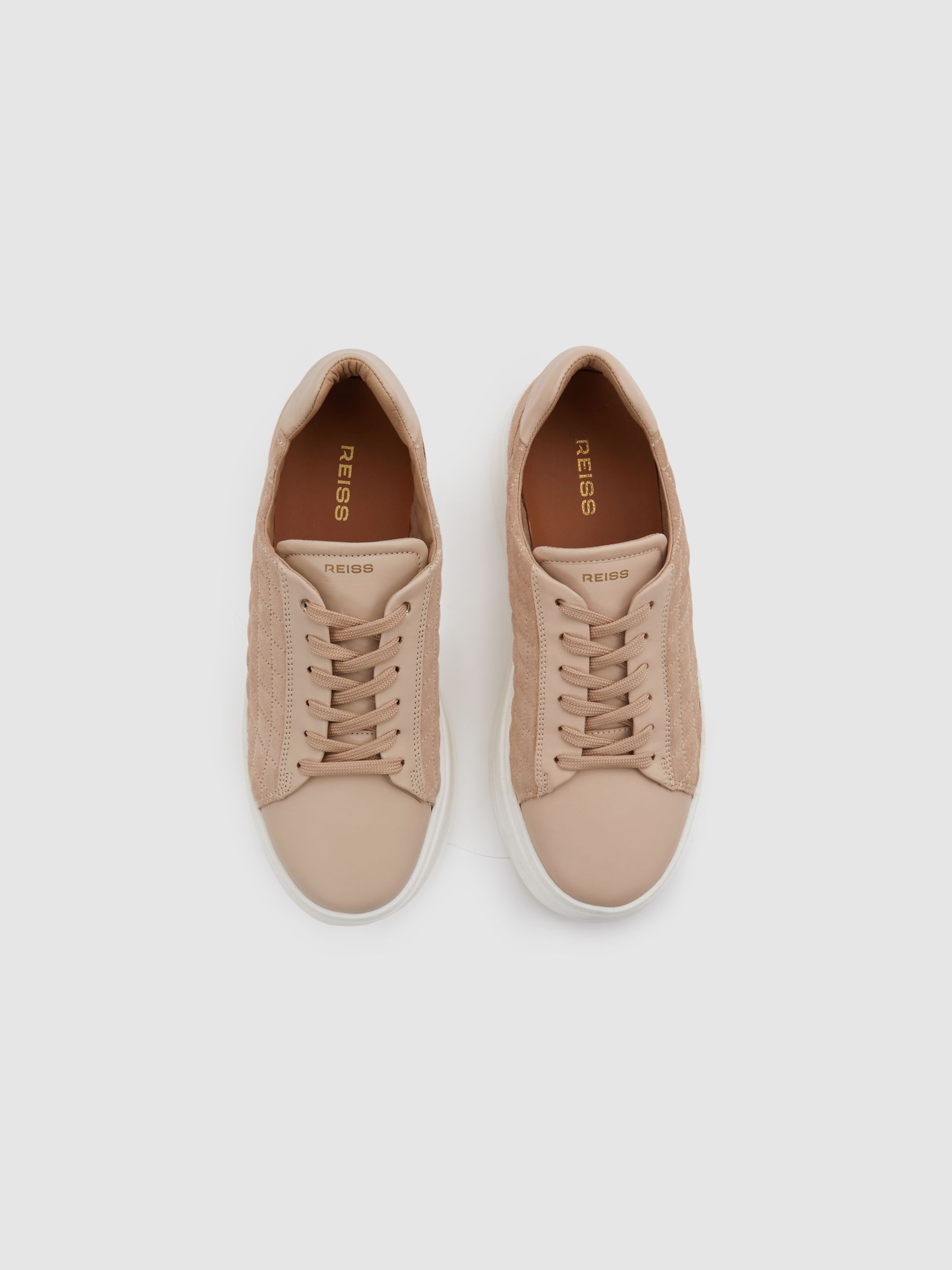 Leather Suede Lattice Trainers in Blush - Image 3 of 5