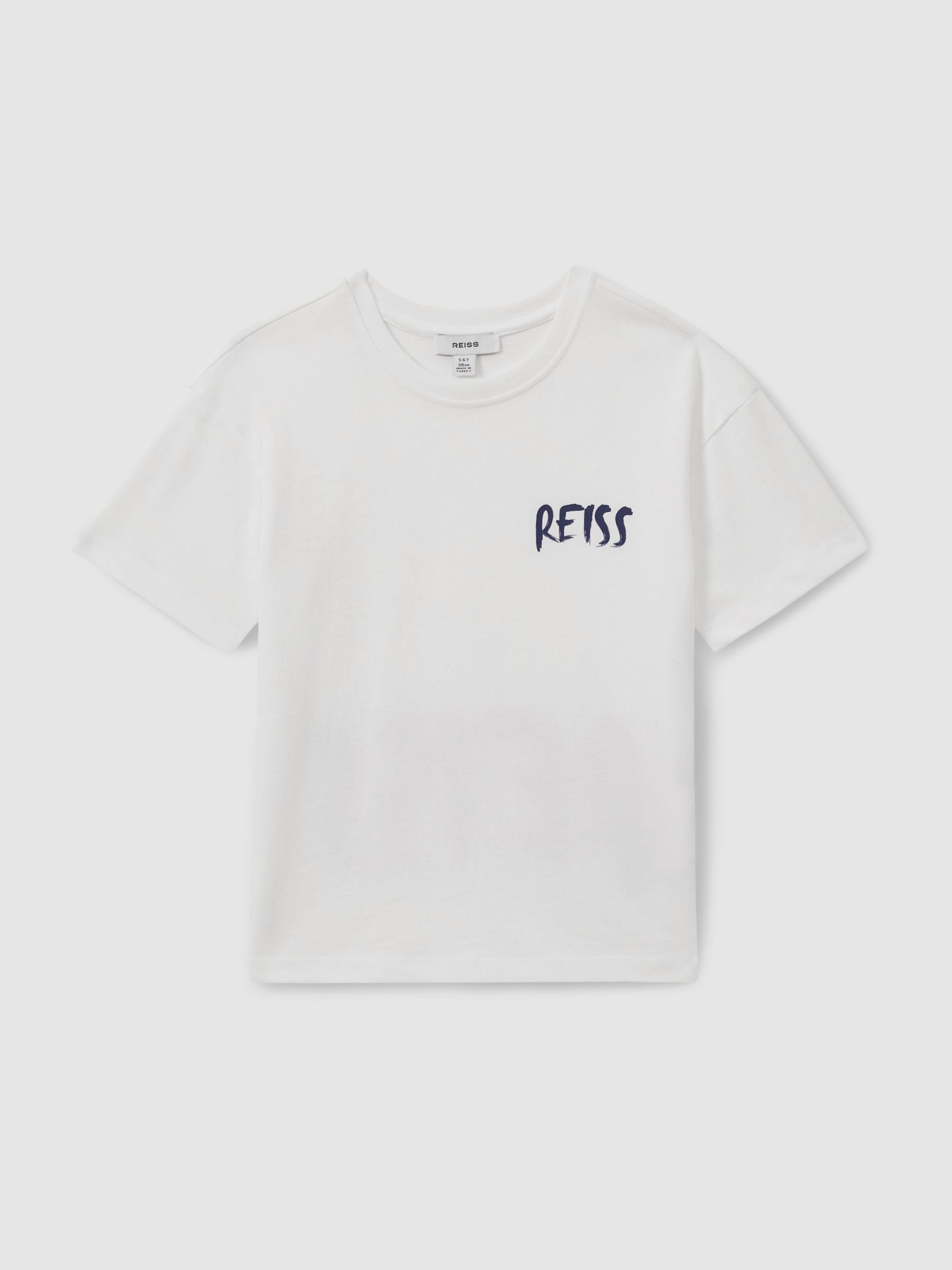 3-9 yrs Cotton-Jersey Logo-Print T-shirt in Optic White/Navy - Image 2 of 4