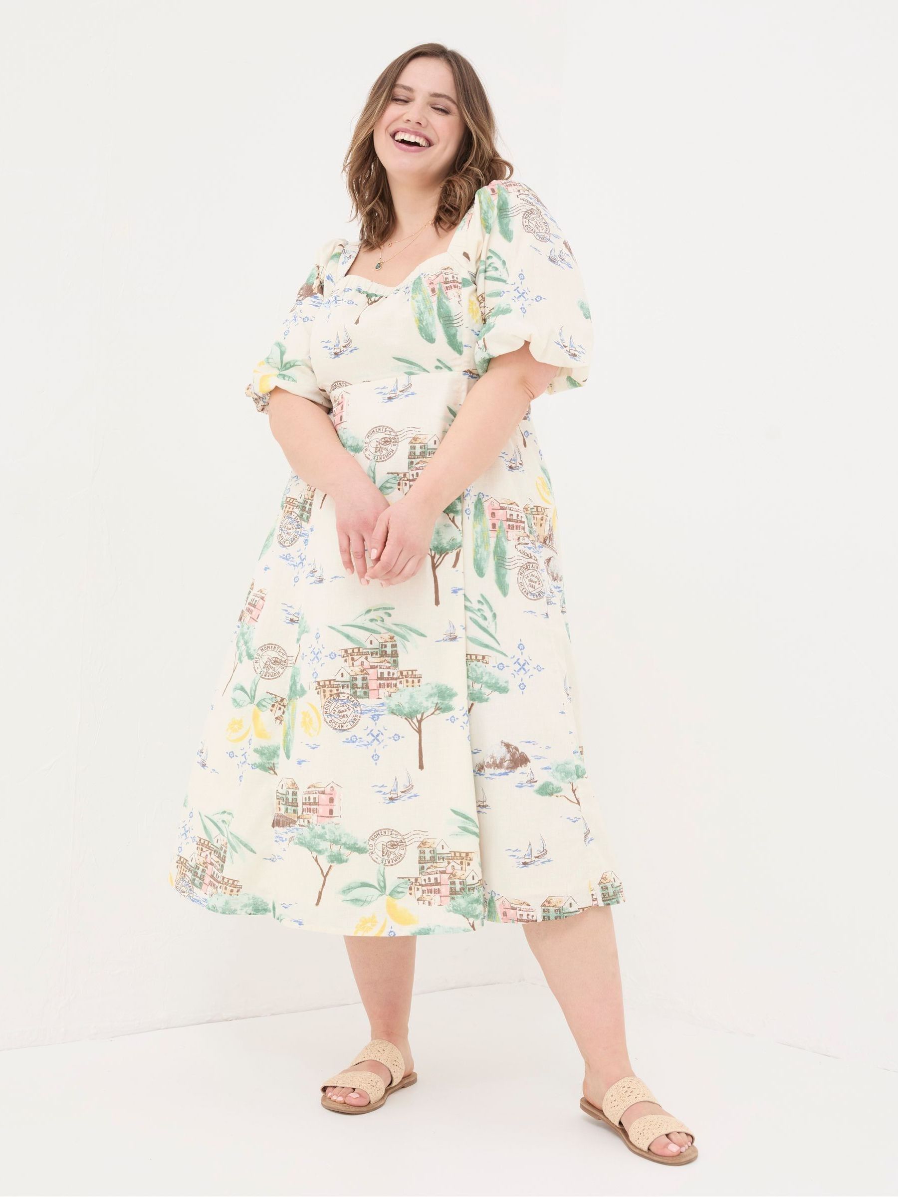Lucie Natural Postcard Midi Dress - Image 3 of 7