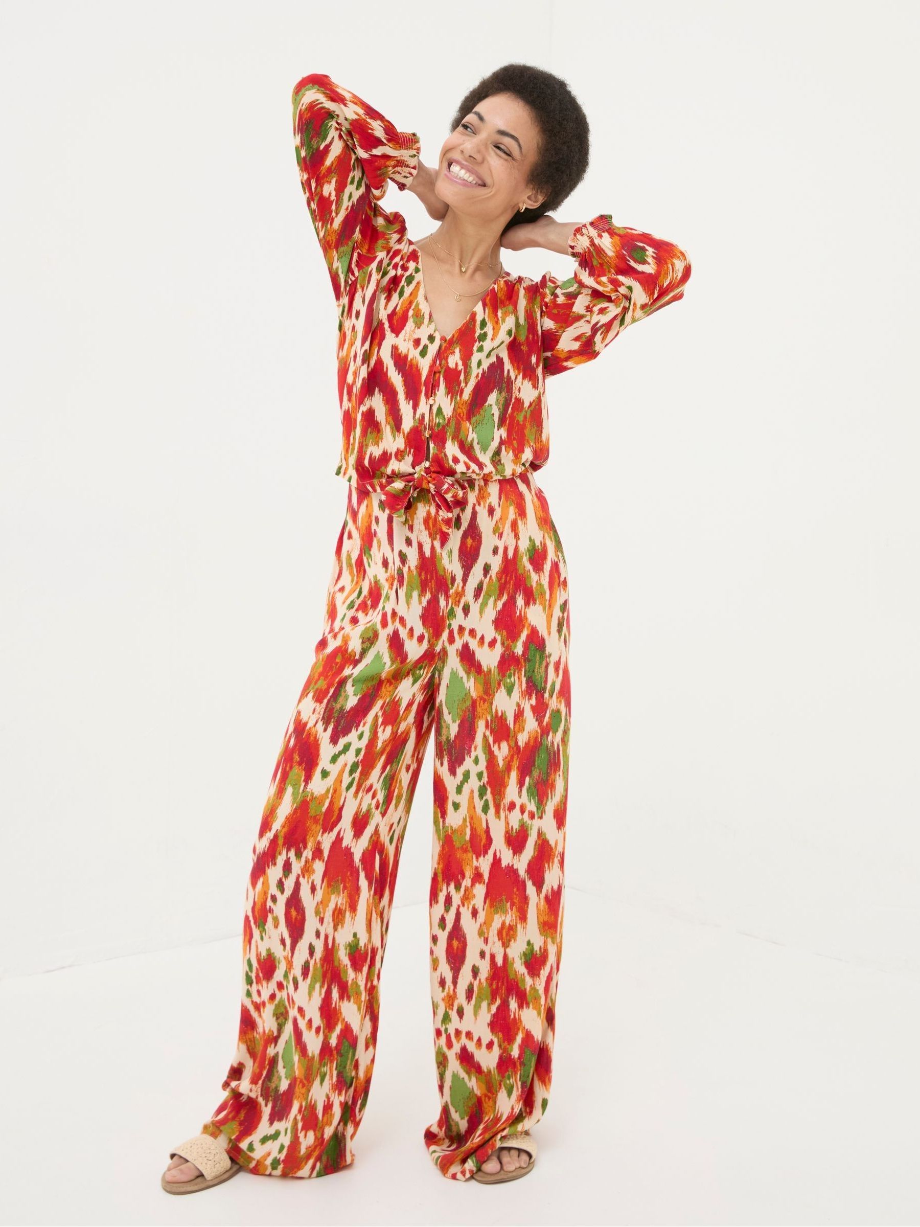 Ines Orange Paradise Ikat Wide Leg Trousers - Image 3 of 5