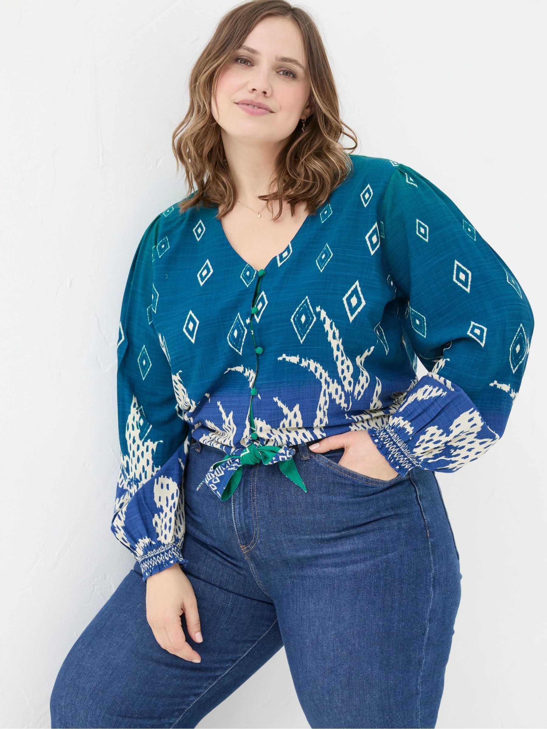 Margot Blue Ombre Leaves Blouse - Image 4 of 6