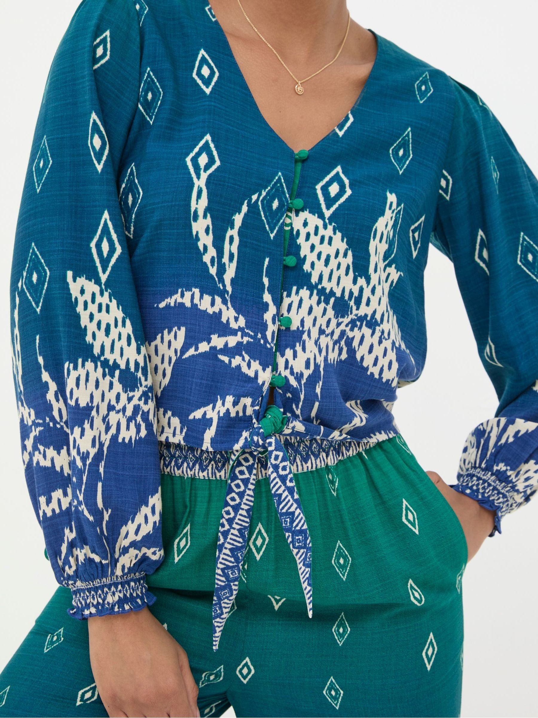 Margot Blue Ombre Leaves Blouse - Image 5 of 6