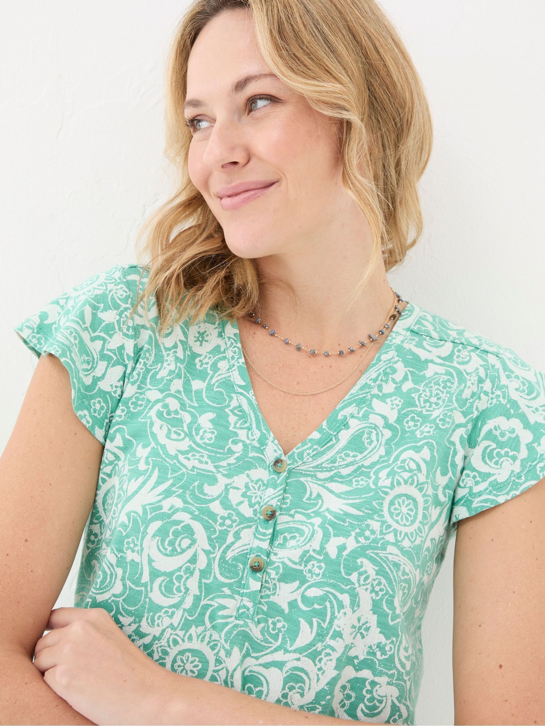 Henley Blue Frill Patch Paisley Top - Image 3 of 4