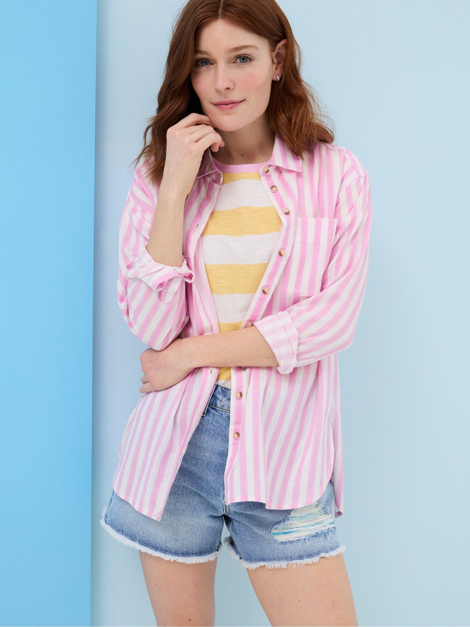 Carolin Pink Judes Stripe Shirt With Linen - Image 1 of 6