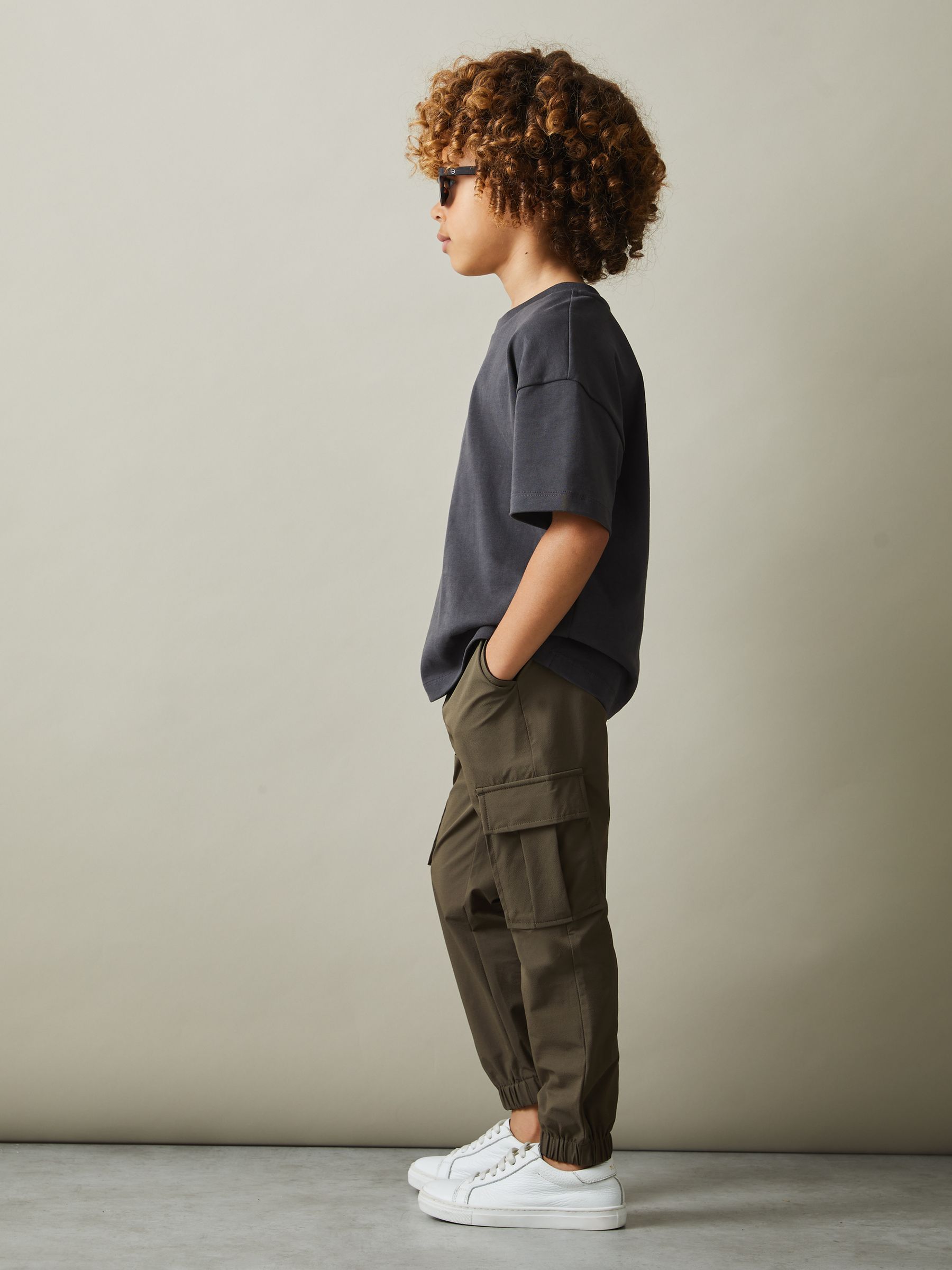 13-14 yrs Technical Drawstring Cuffed Cargo Trousers in Khaki Green - Image 2 of 4 13-14 yrs Technical Drawstring Cuffed Cargo Trousers in Khaki Green - Image 2 of 4