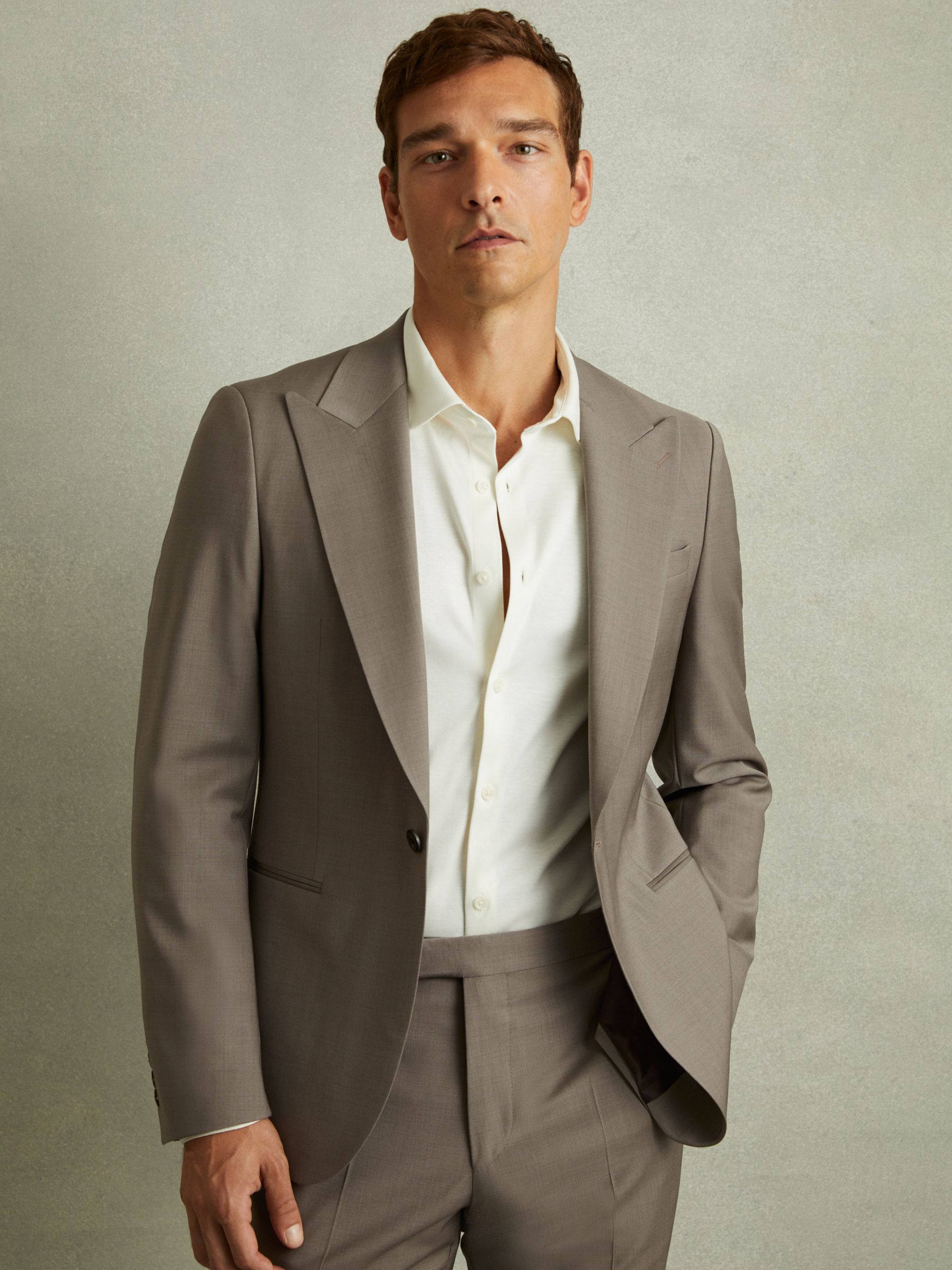 Harley Mushroom Brown Textured Wool Blend Single Breasted Blazer - Image 1 of 5