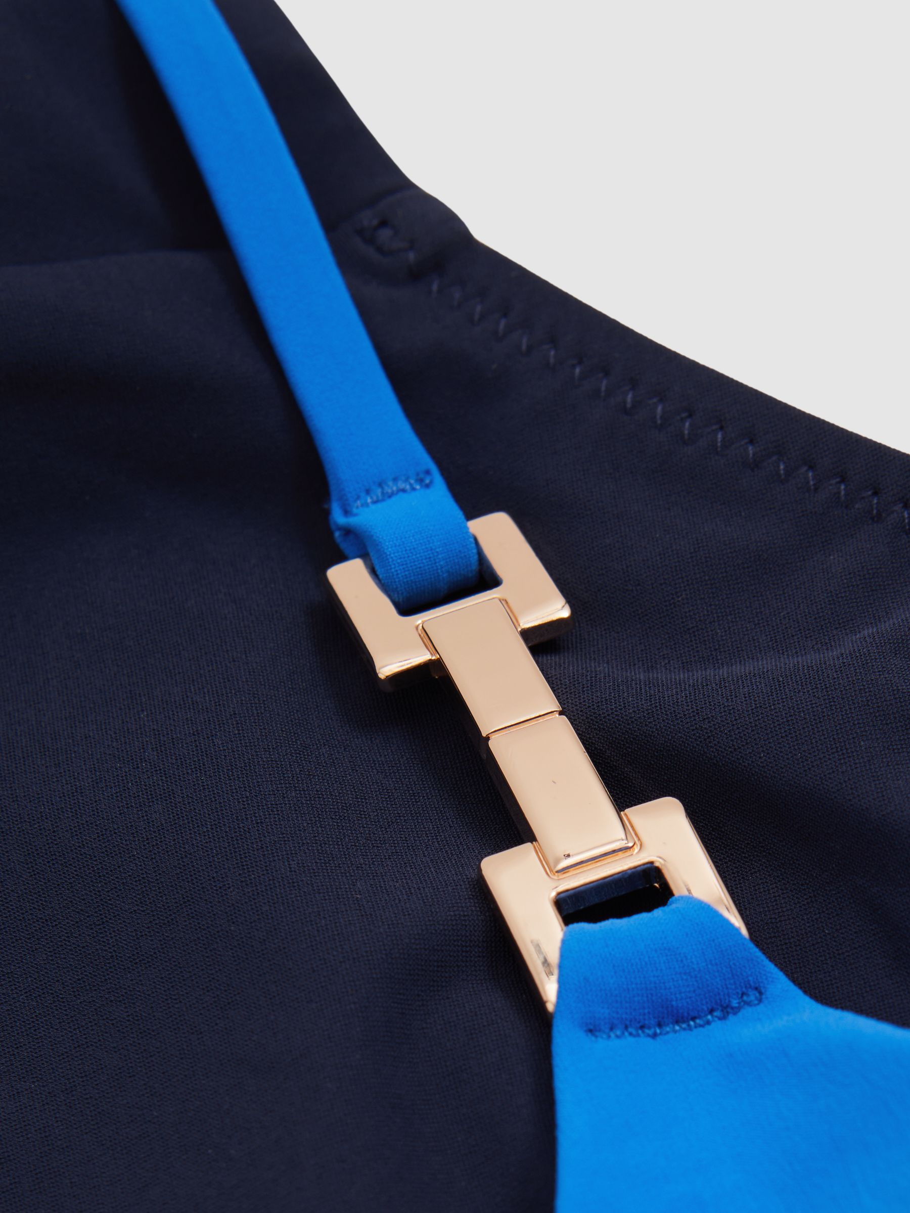 Daisy Blue/Navy Colourblock Halter Tie Back Swimsuit - Image 4 of 4