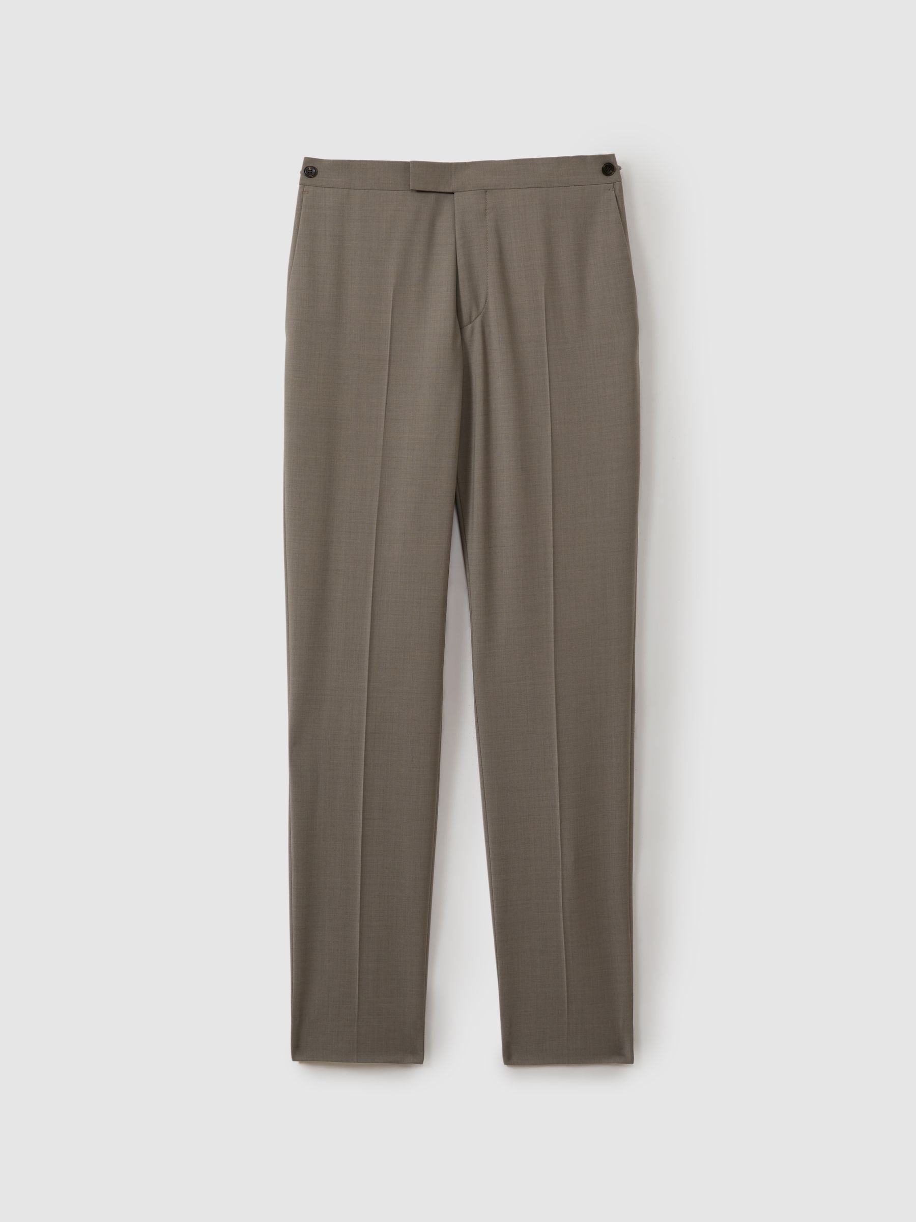 Harley Mushroom Brown Textured Wool Blend Side Adjuster Tapered Fit Trousers - Image 2 of 5
