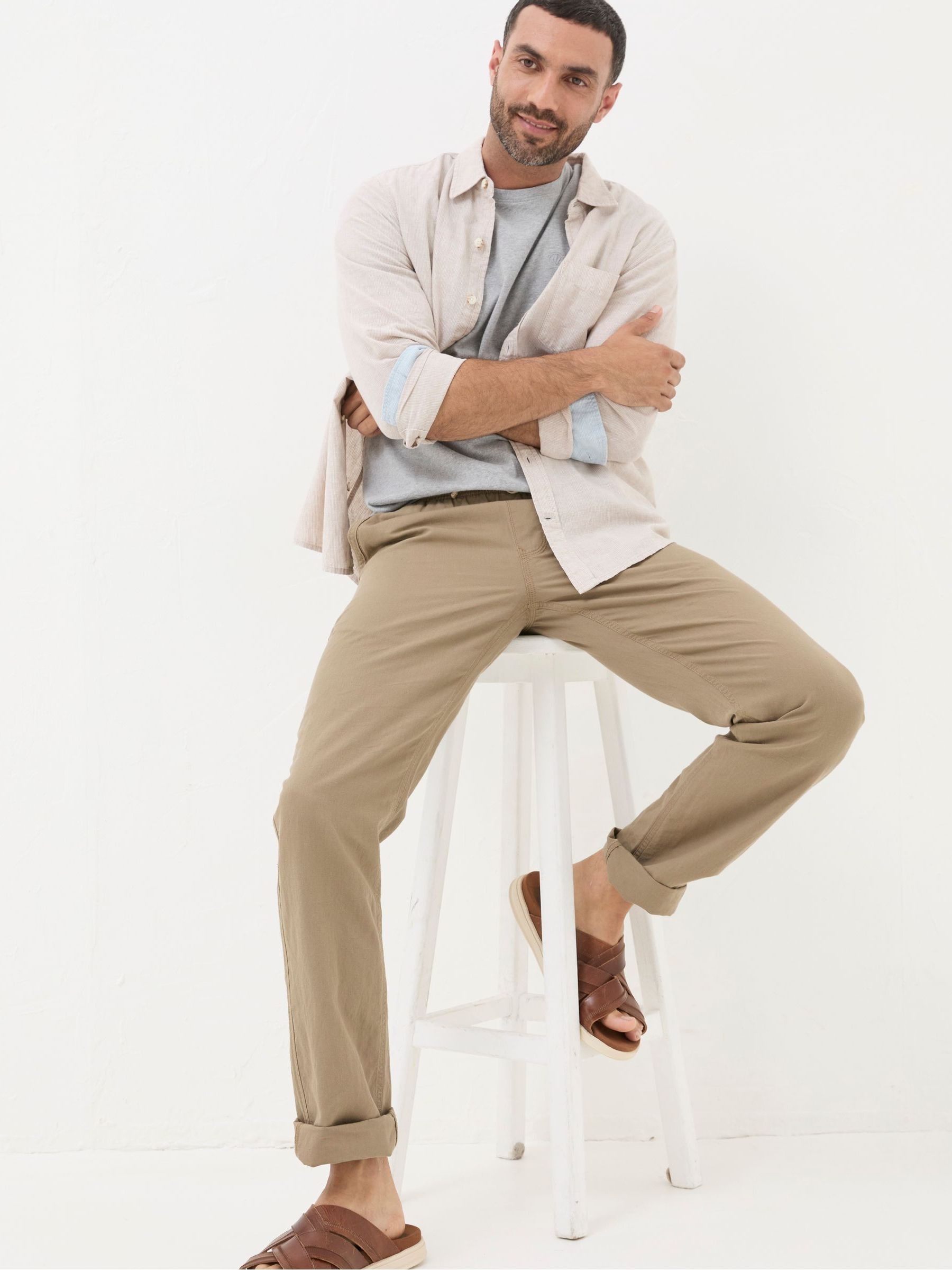 Natural Straight Cotton Linen Trousers - Image 4 of 5