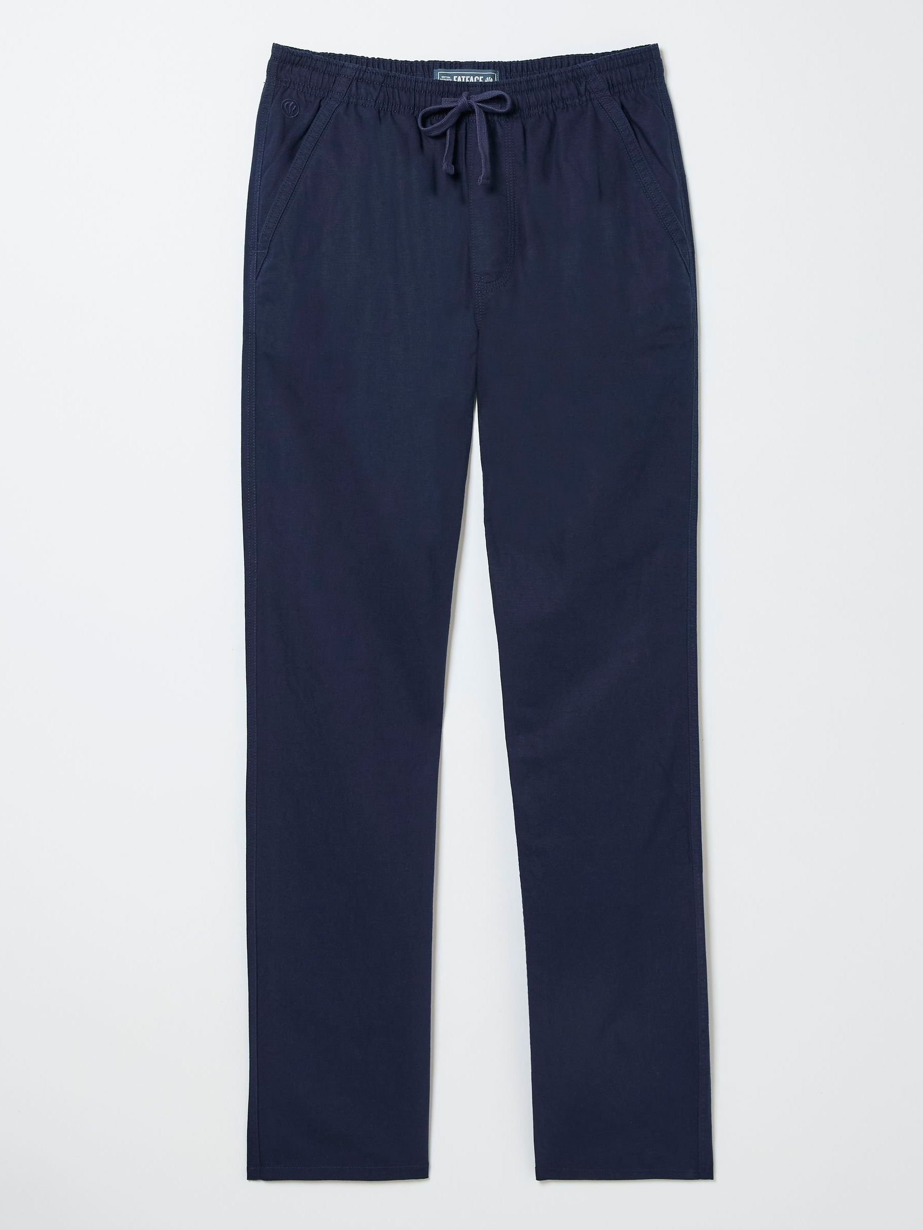 Blue Straight Cotton Linen Trousers - Image 5 of 5