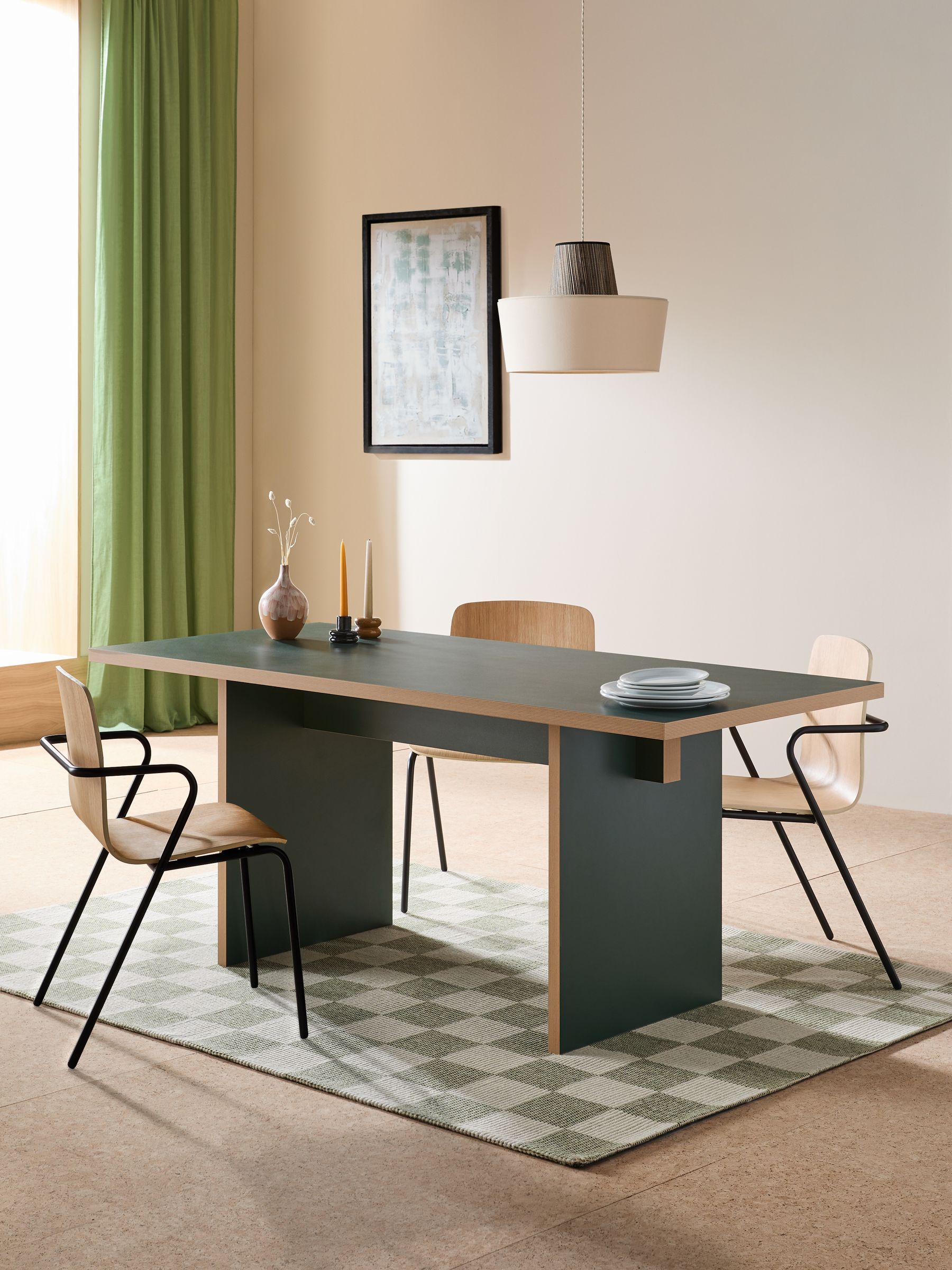 Zayla Rectangle Fixed Dining Table in Dark Green | Made