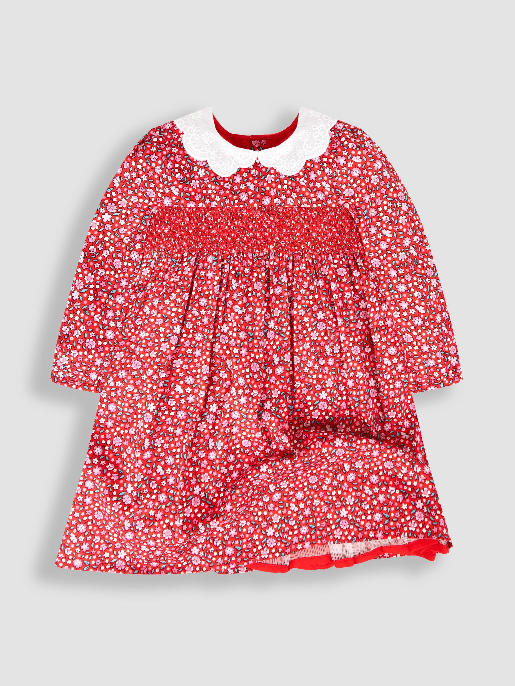 Red Winter Blossom Smocked Party Dress - Image 2 of 5