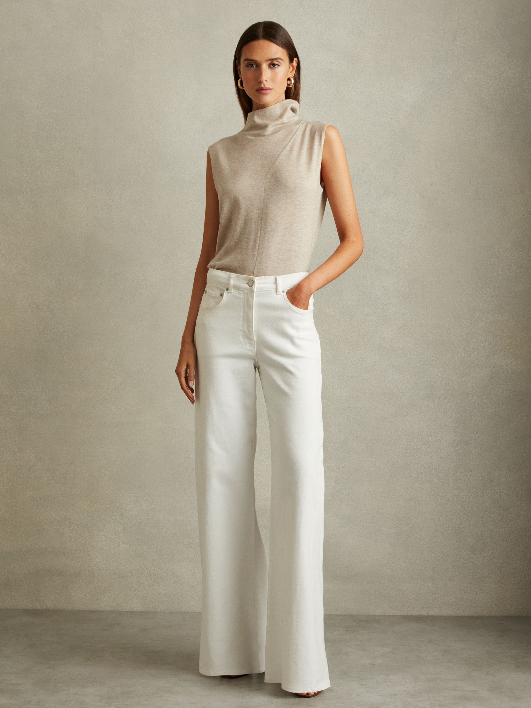 Wool Slouched Sleeveless Top in Neutral - Image 3 of 5