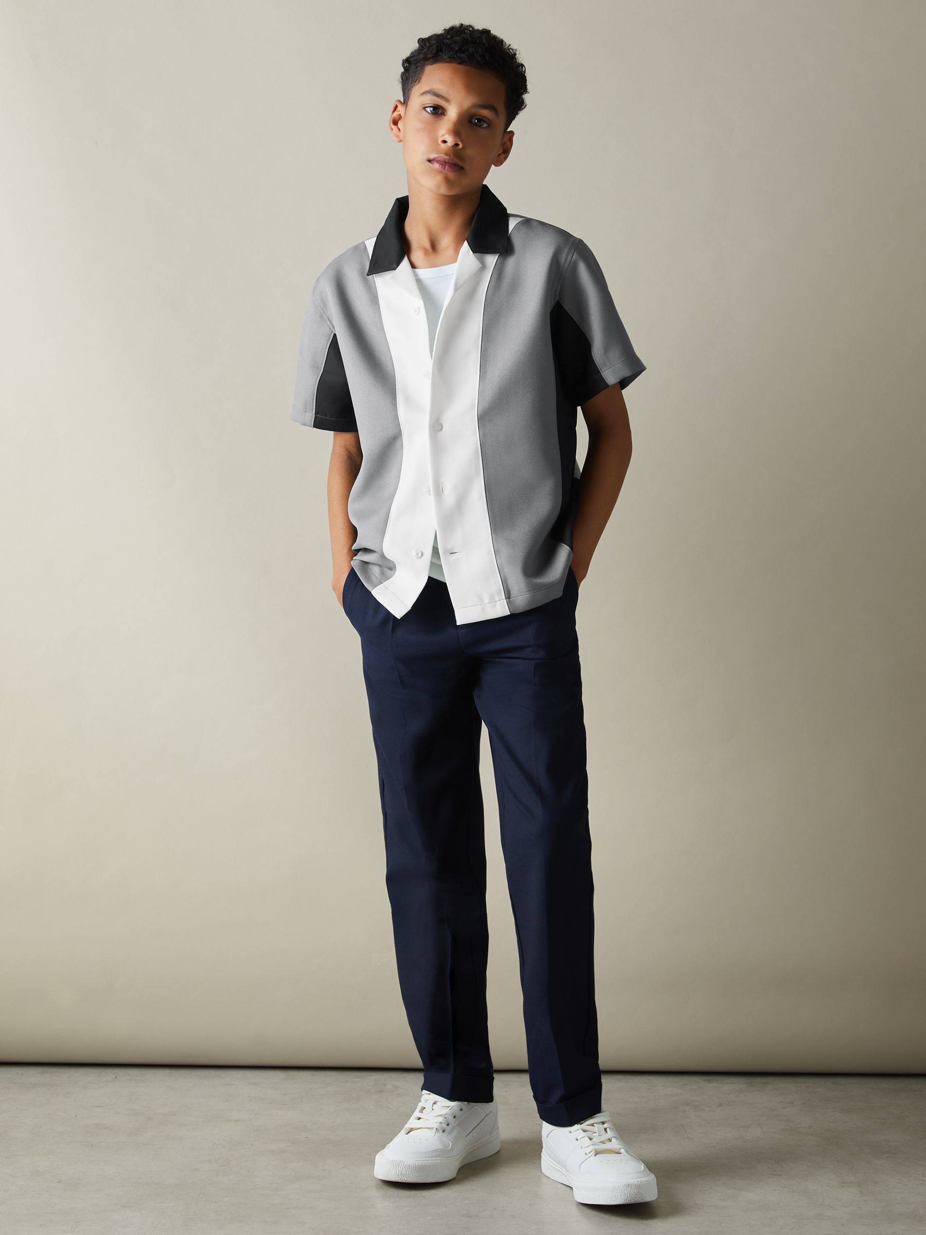 Colourblock Cuban Collar Shirt in Blue - Image 2 of 4
