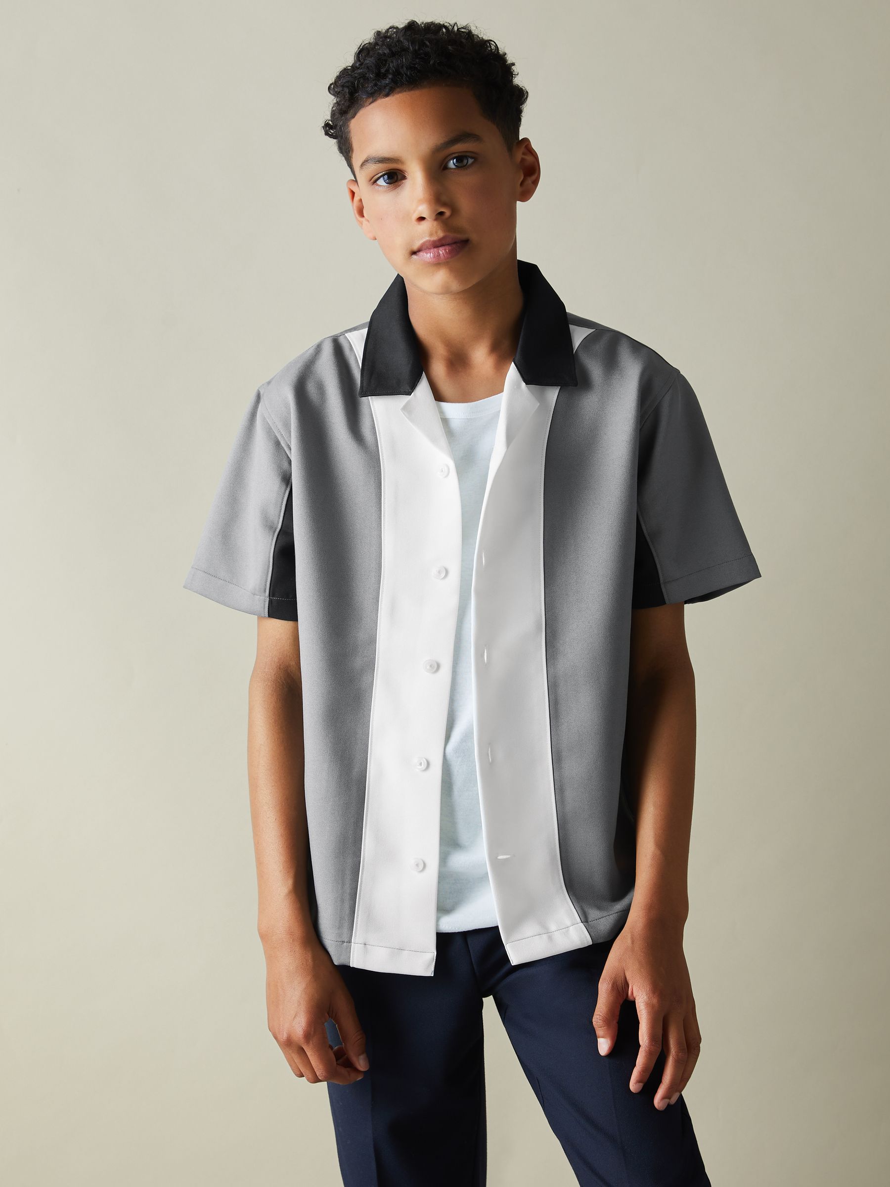 Colourblock Cuban Collar Shirt in Blue - Image 3 of 4