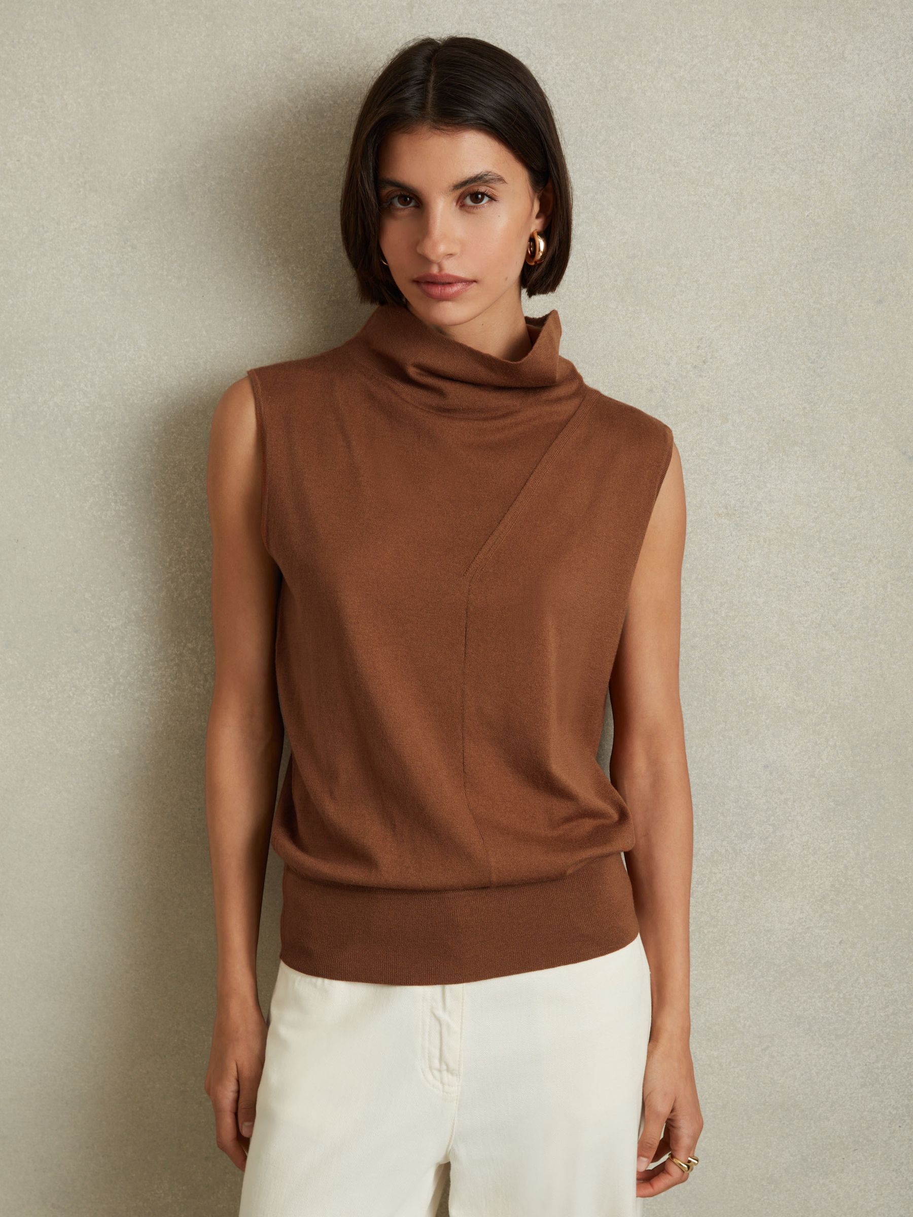 Wool Slouched Sleeveless Top in Toffee - Image 1 of 6