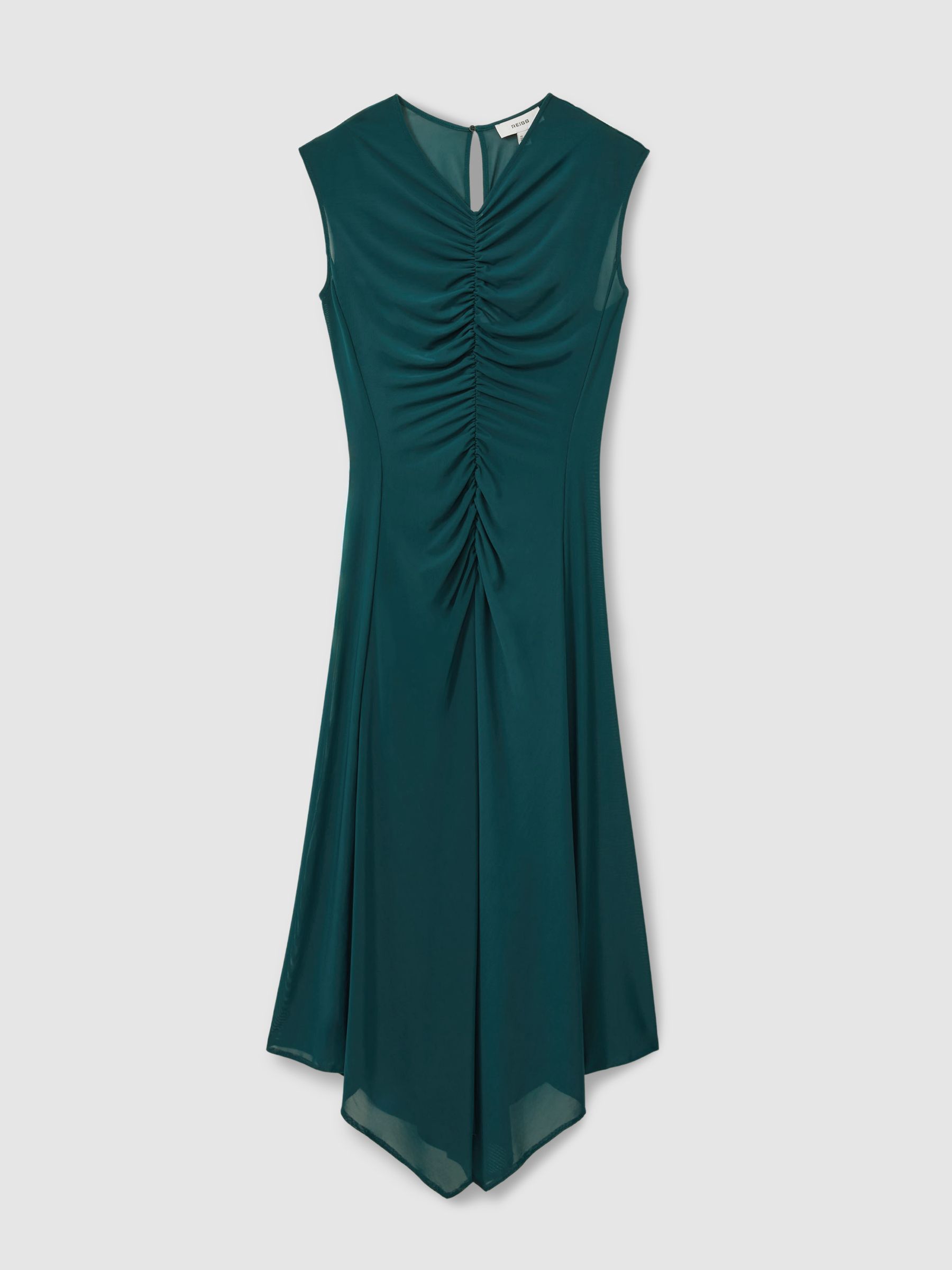 Mesh Ruched Midi Dress in Teal - Image 2 of 5