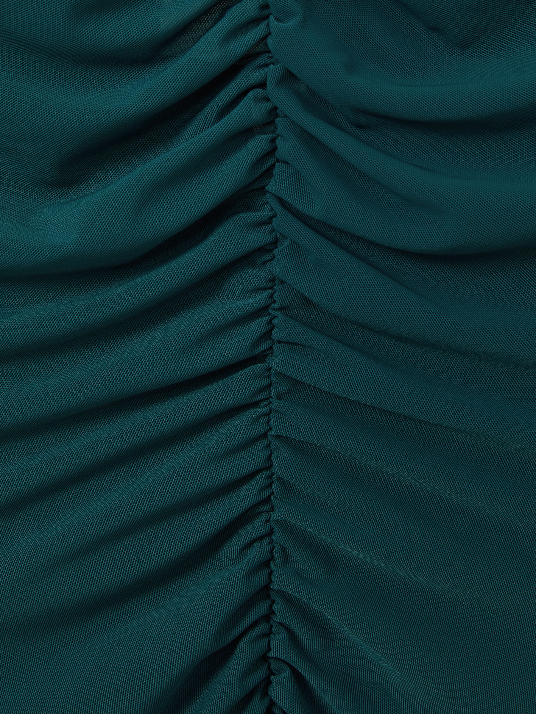 Mesh Ruched Midi Dress in Teal - image 4
