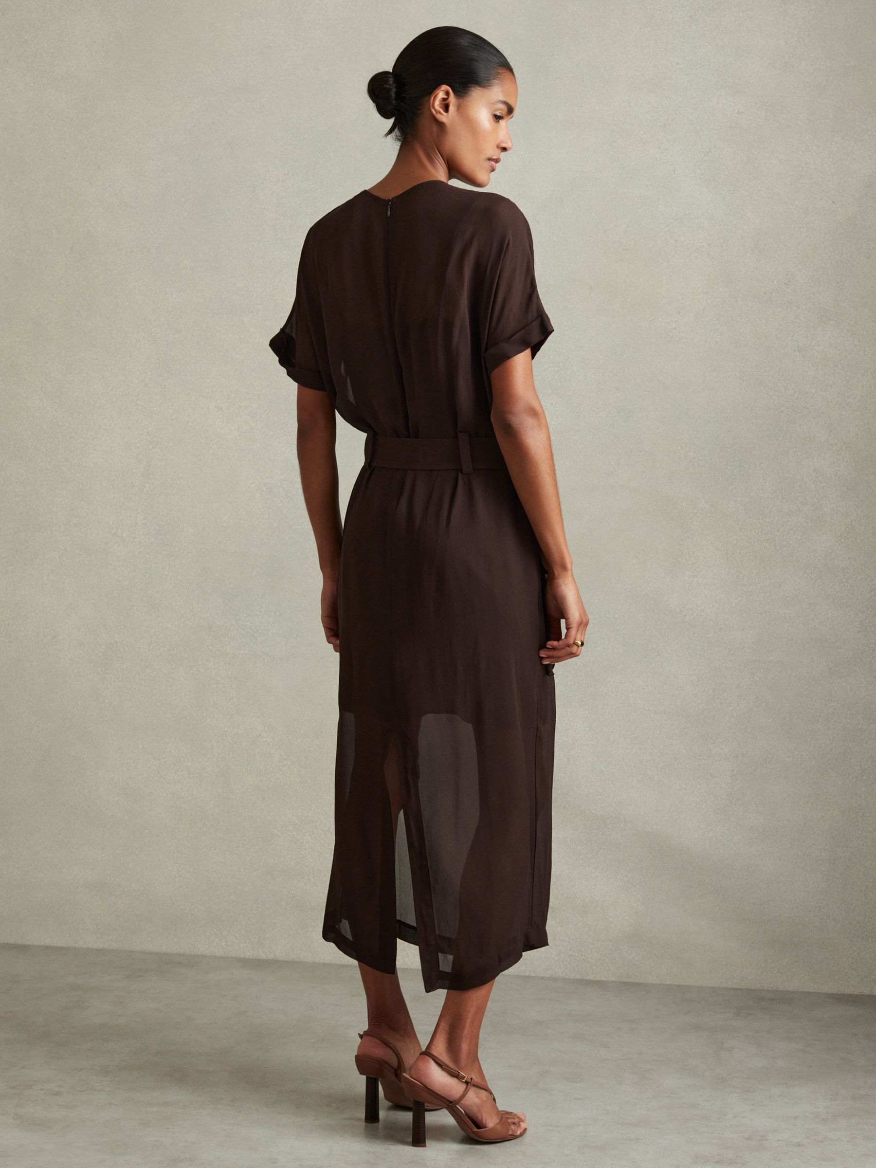 Essie Chocolate Mesh Utility Belted Midi Dress - Image 4 of 5
