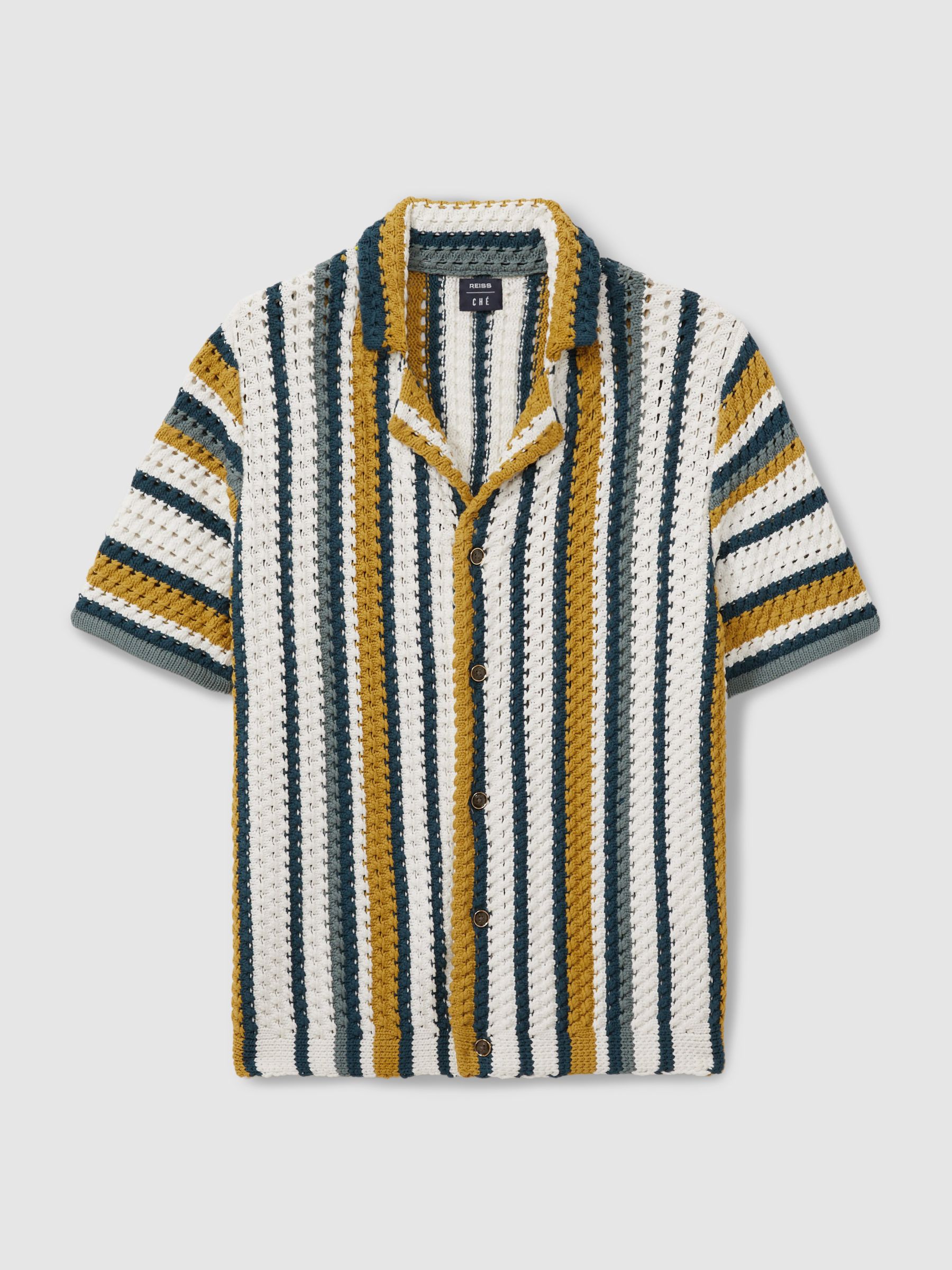 Tampa Green Multi Ché Crochet Cuban Collar Shirt - Image 2 of 6