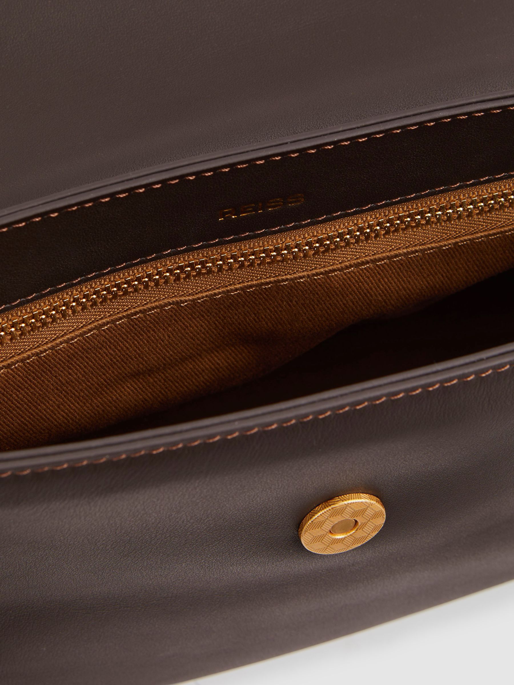 Leather Flap Crossbody Bag in Chocolate - Image 4 of 7