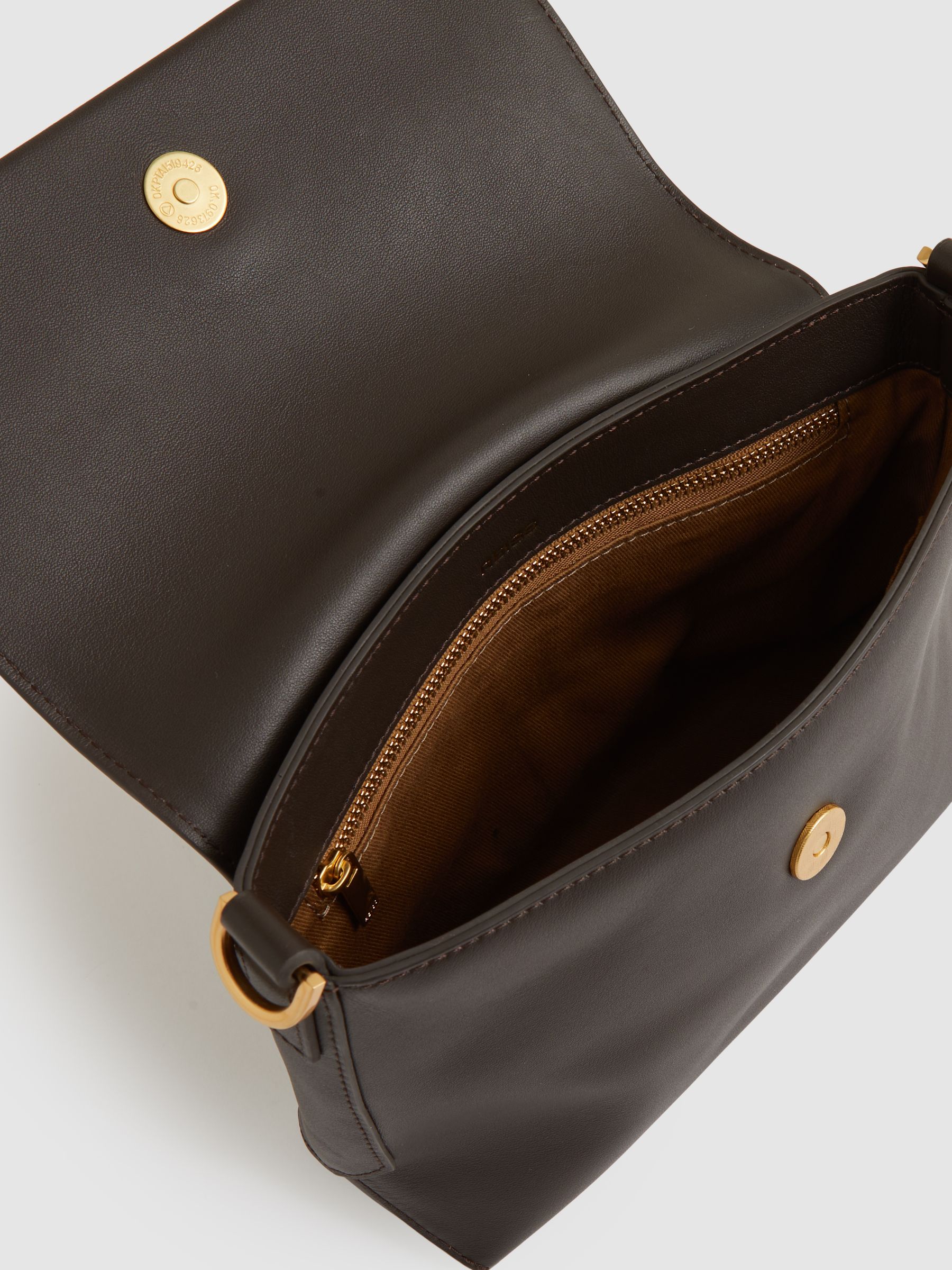 Leather Flap Crossbody Bag in Chocolate - Image 5 of 7