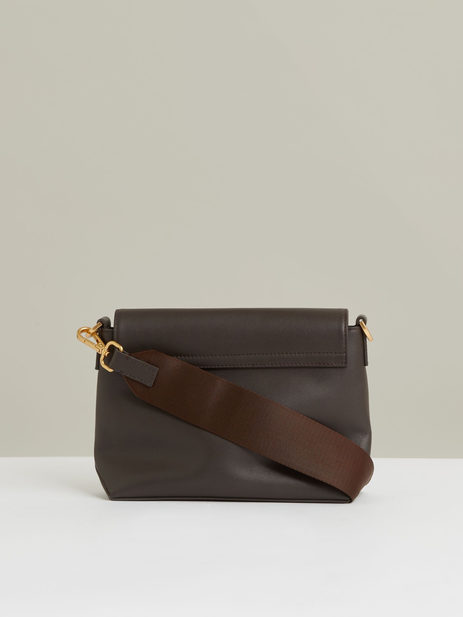 Leather Flap Crossbody Bag in Chocolate - Image 6 of 7