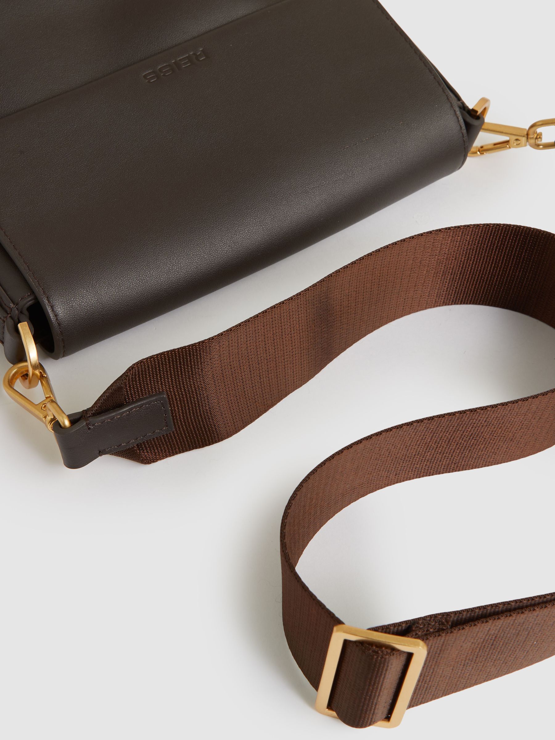 Leather Flap Crossbody Bag in Chocolate - Image 7 of 7