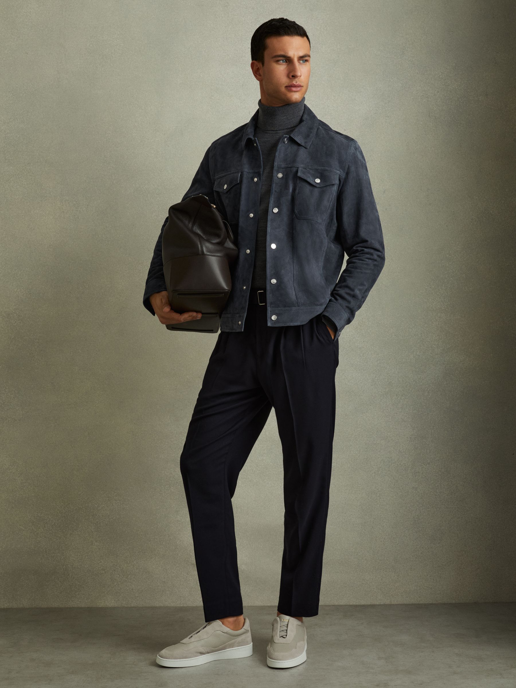 Nico Airforce Blue Suede Twin Pocket Overshirt - Image 1 of 6 Nico Airforce Blue Suede Twin Pocket Overshirt - Image 1 of 6