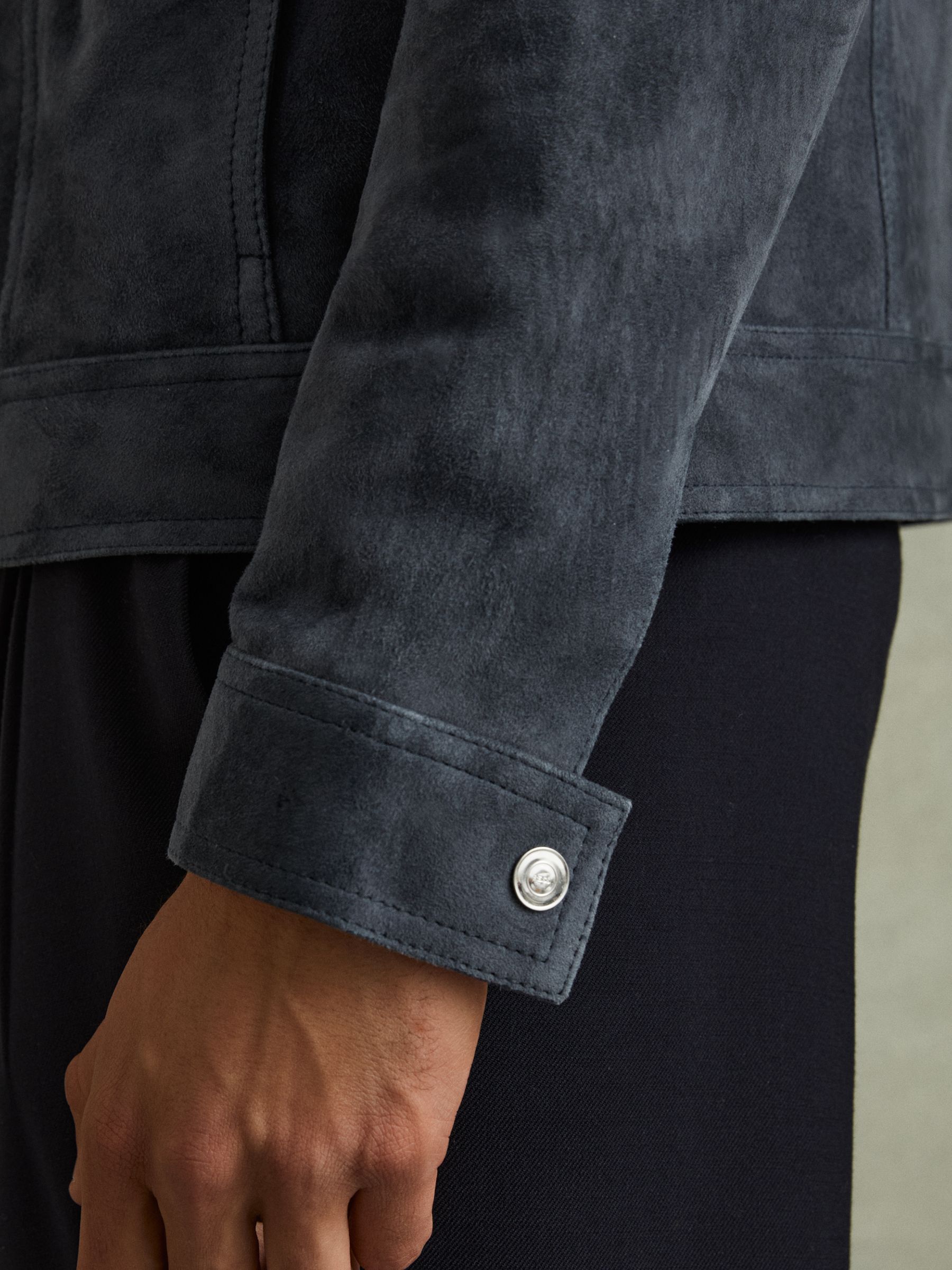Nico Airforce Blue Suede Twin Pocket Overshirt - Image 3 of 6