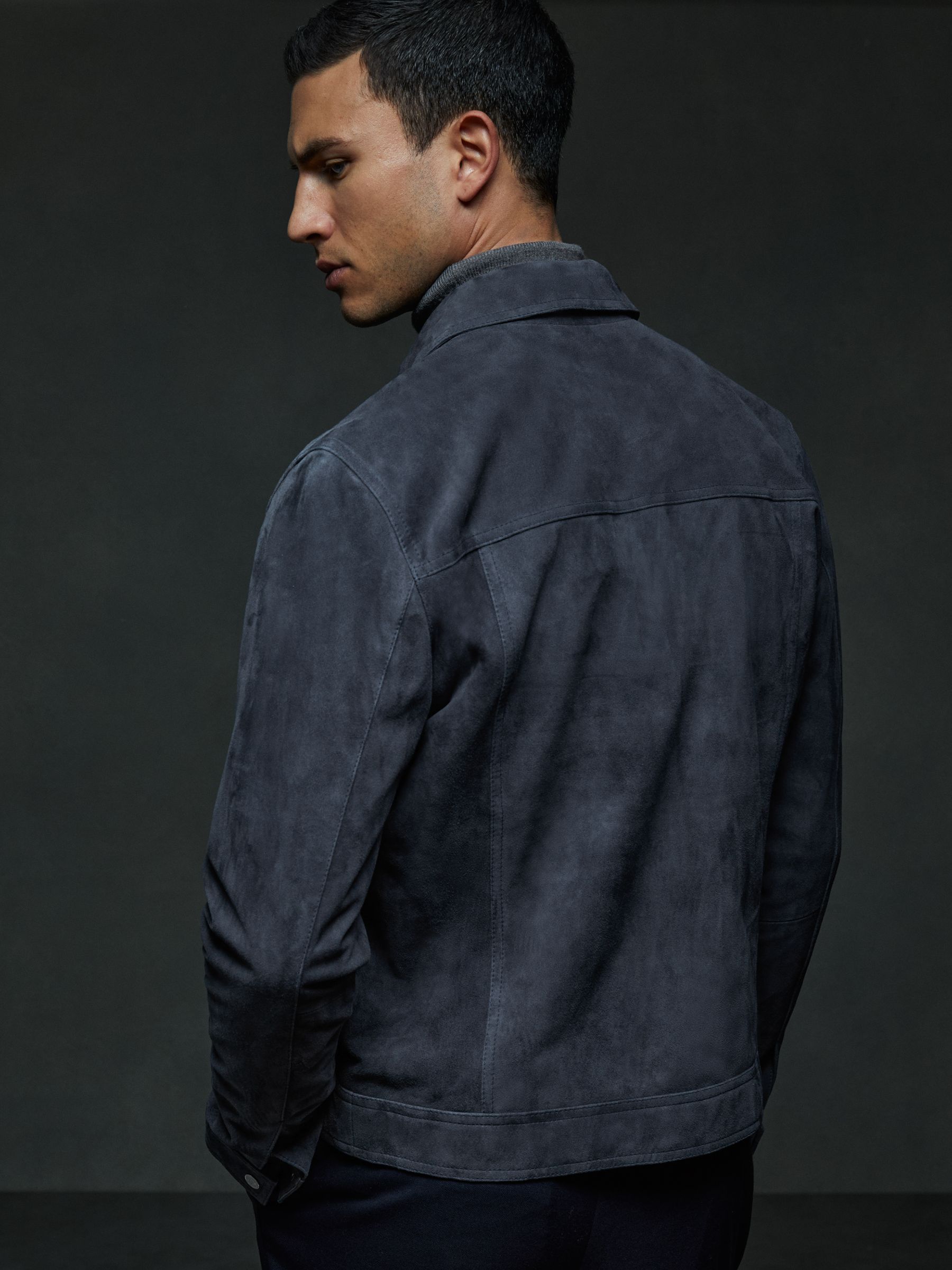 Nico Airforce Blue Suede Twin Pocket Overshirt - Image 4 of 6