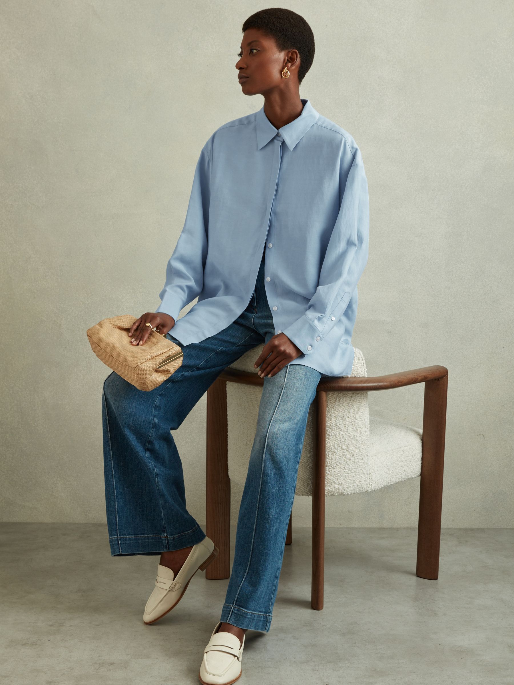 Oversized Shirt With Linen in Blue - Image 3 of 5