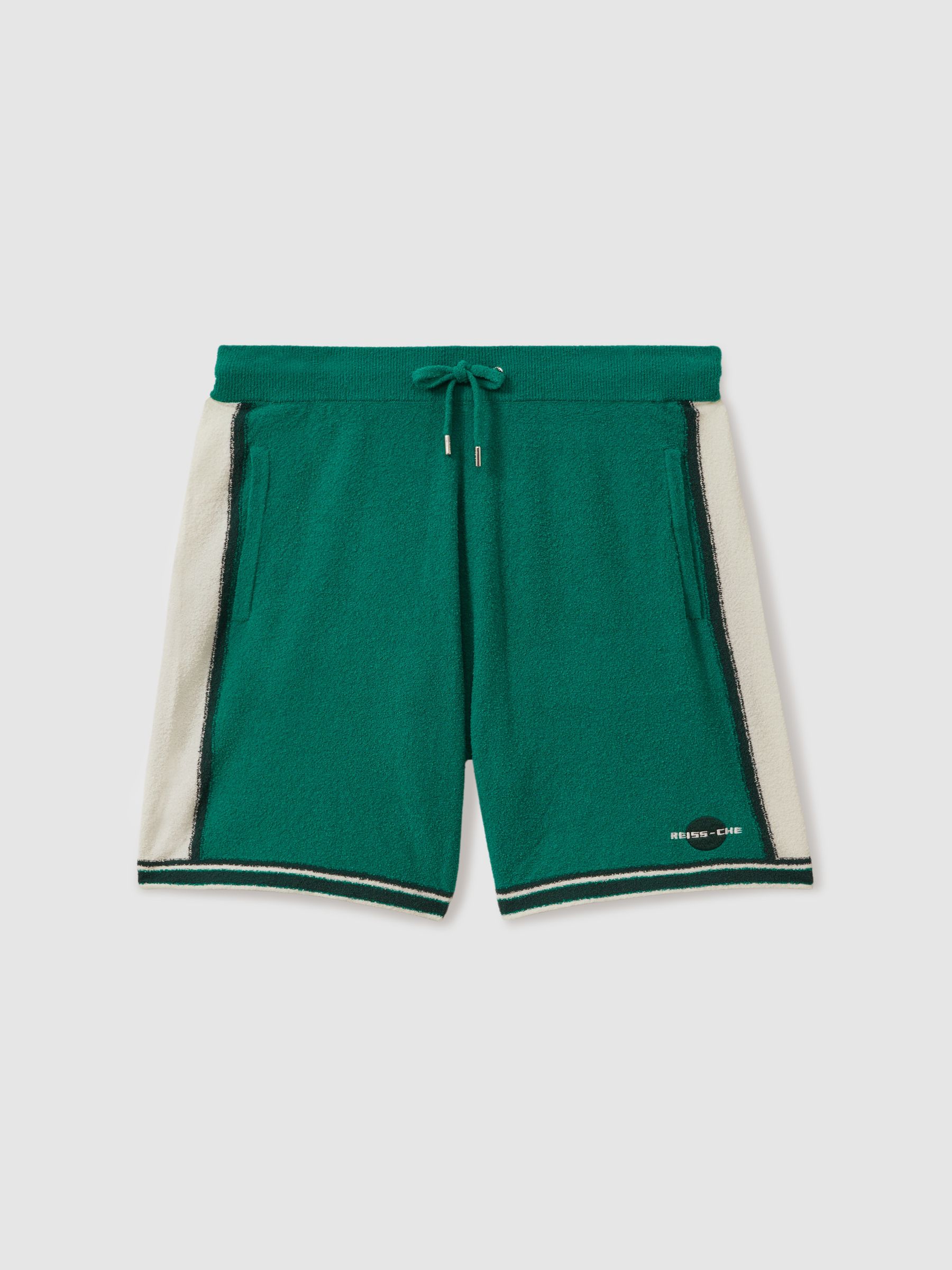 Reiss | Ché Towelling Drawstring Shorts in Green/White - Image 1 of 5