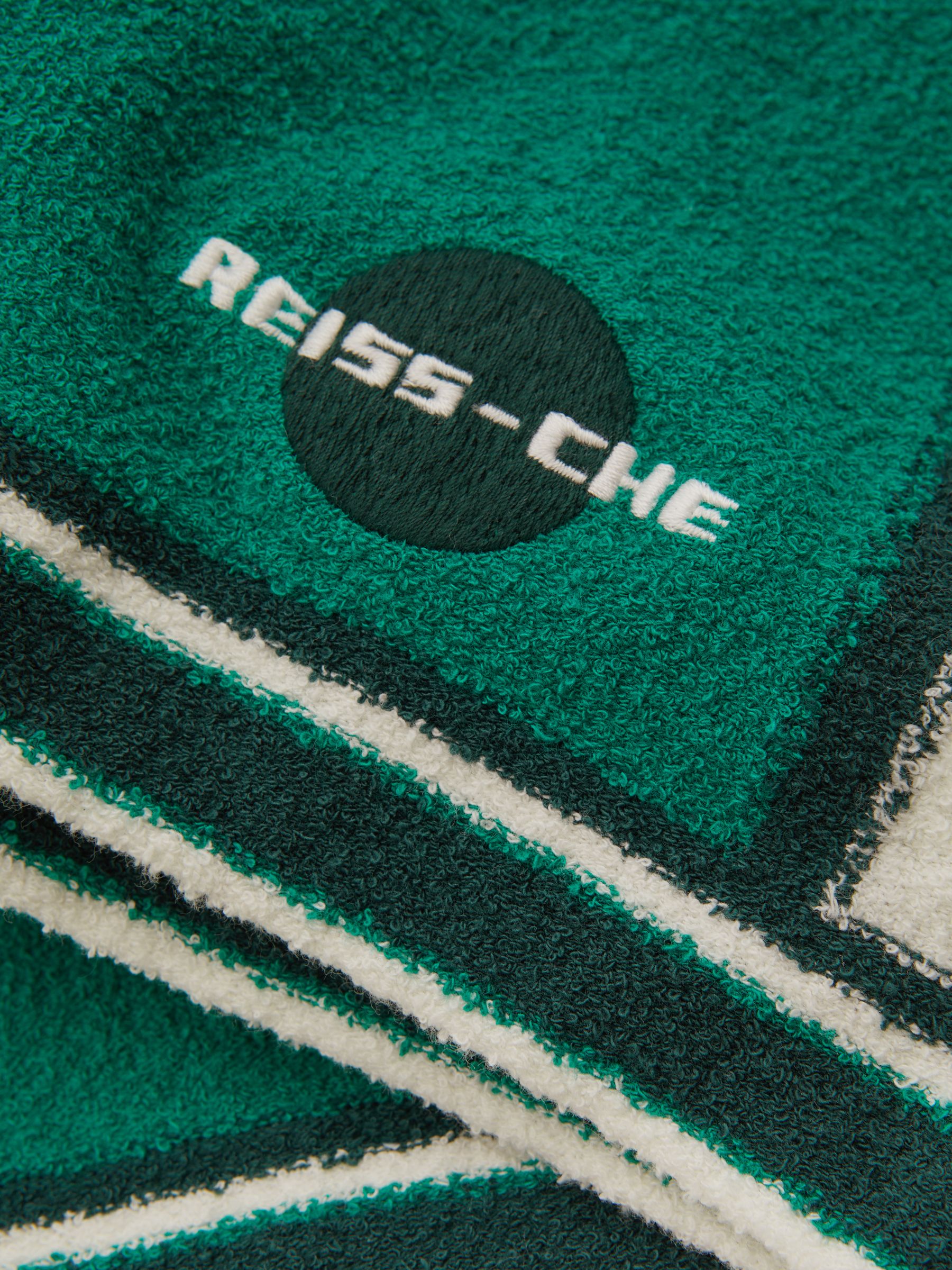 Reiss | Ché Towelling Drawstring Shorts in Green/White - Image 3 of 5