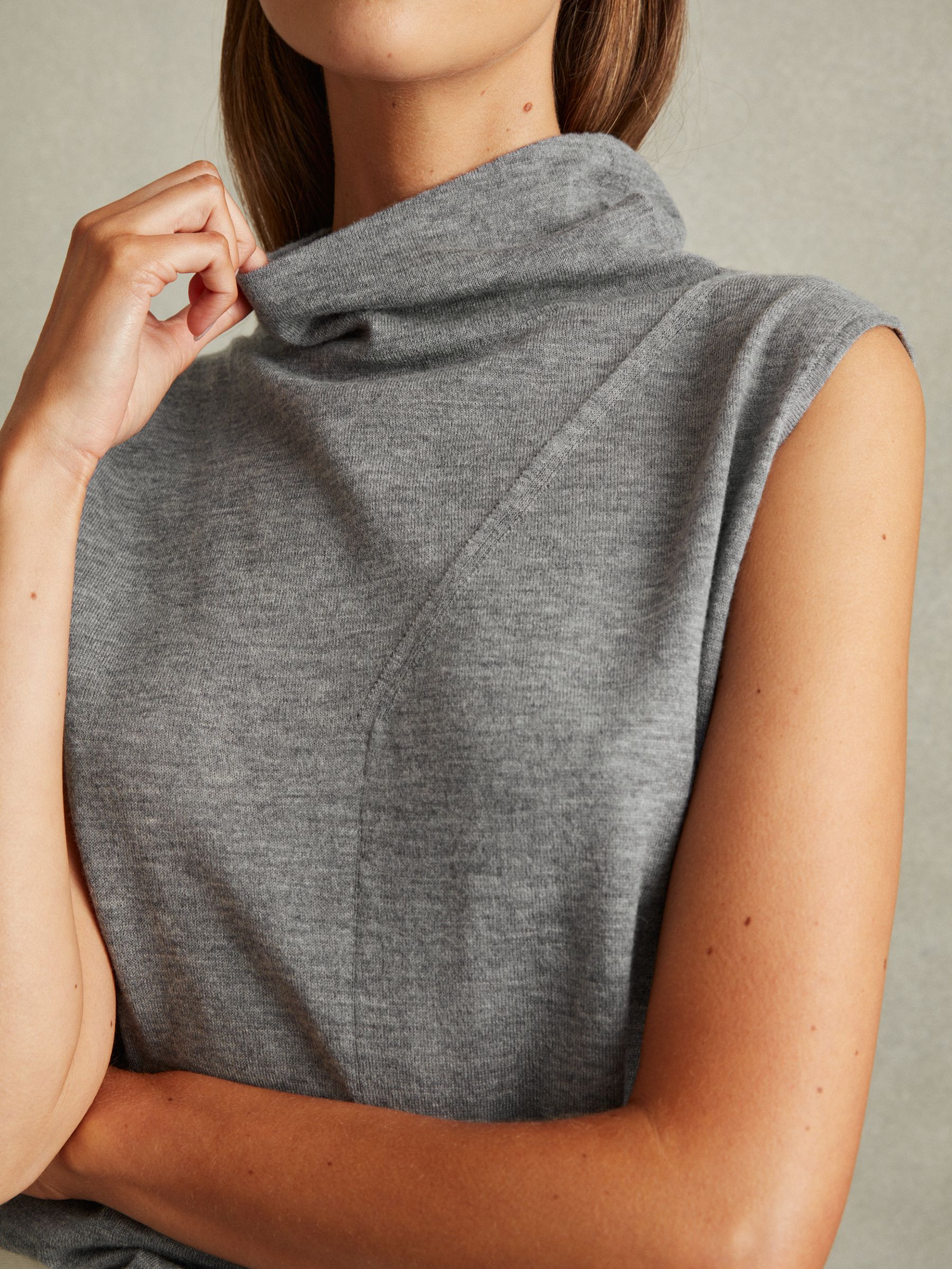 Wool Slouched Sleeveless Top in Grey - Image 3 of 5