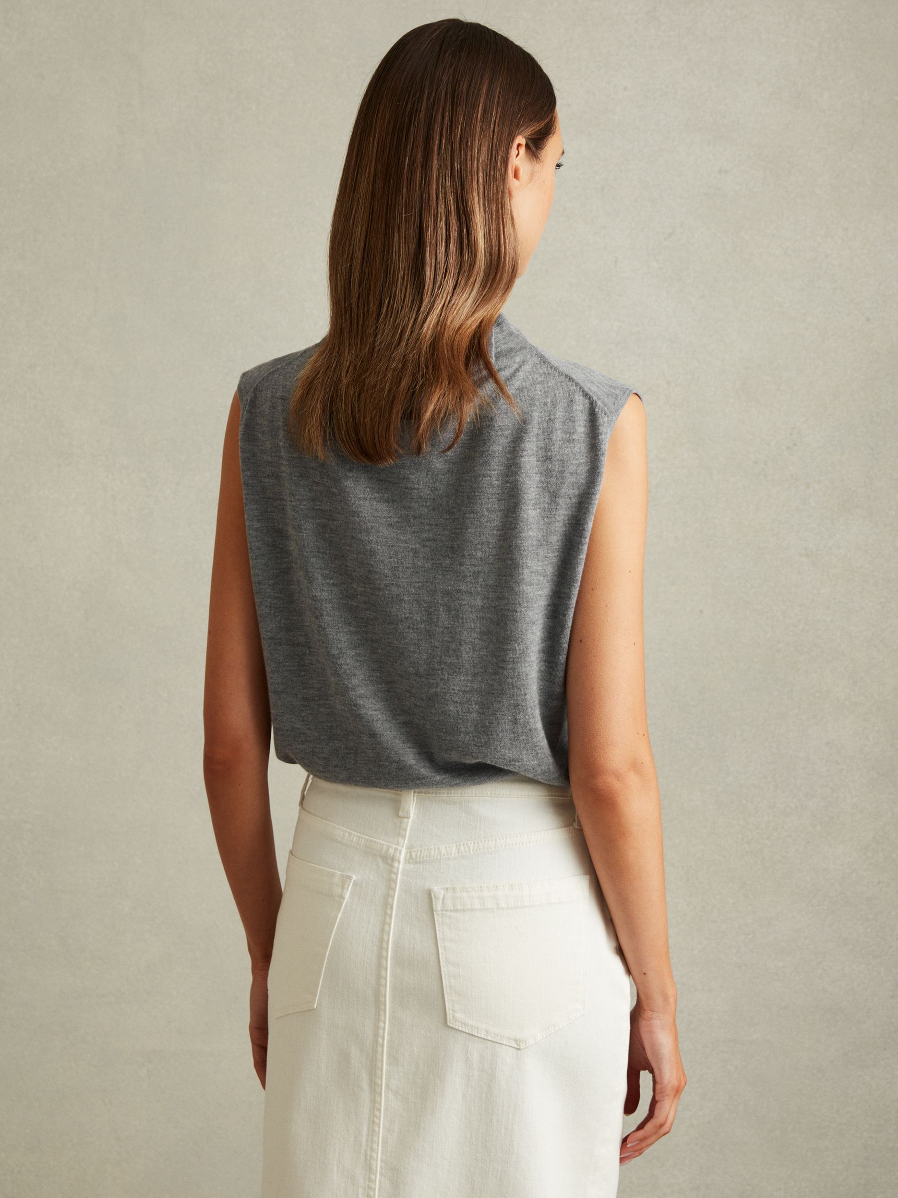 Wool Slouched Sleeveless Top in Grey - Image 4 of 5