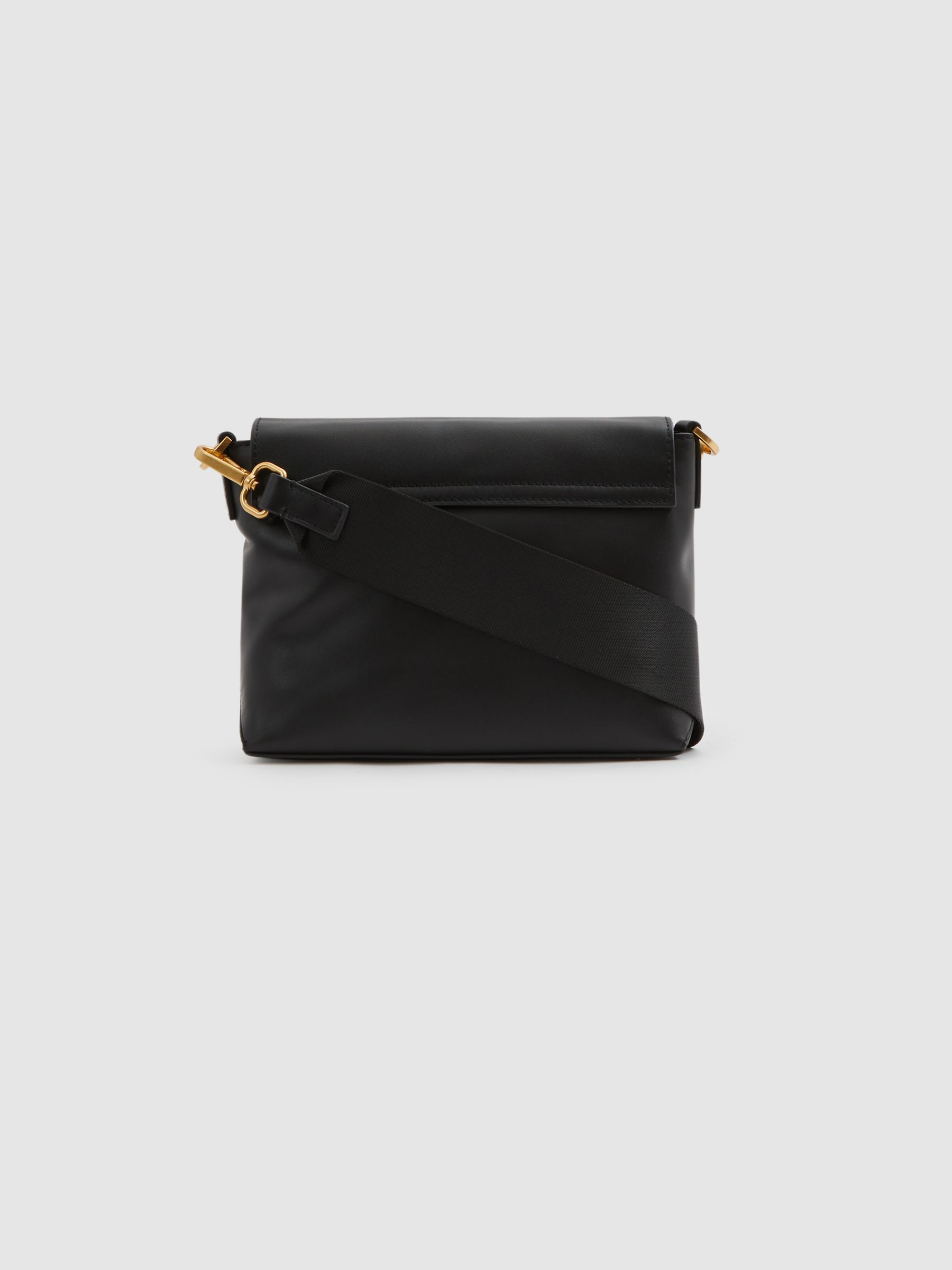 Leather Flap Crossbody Bag in Black - Image 3 of 5