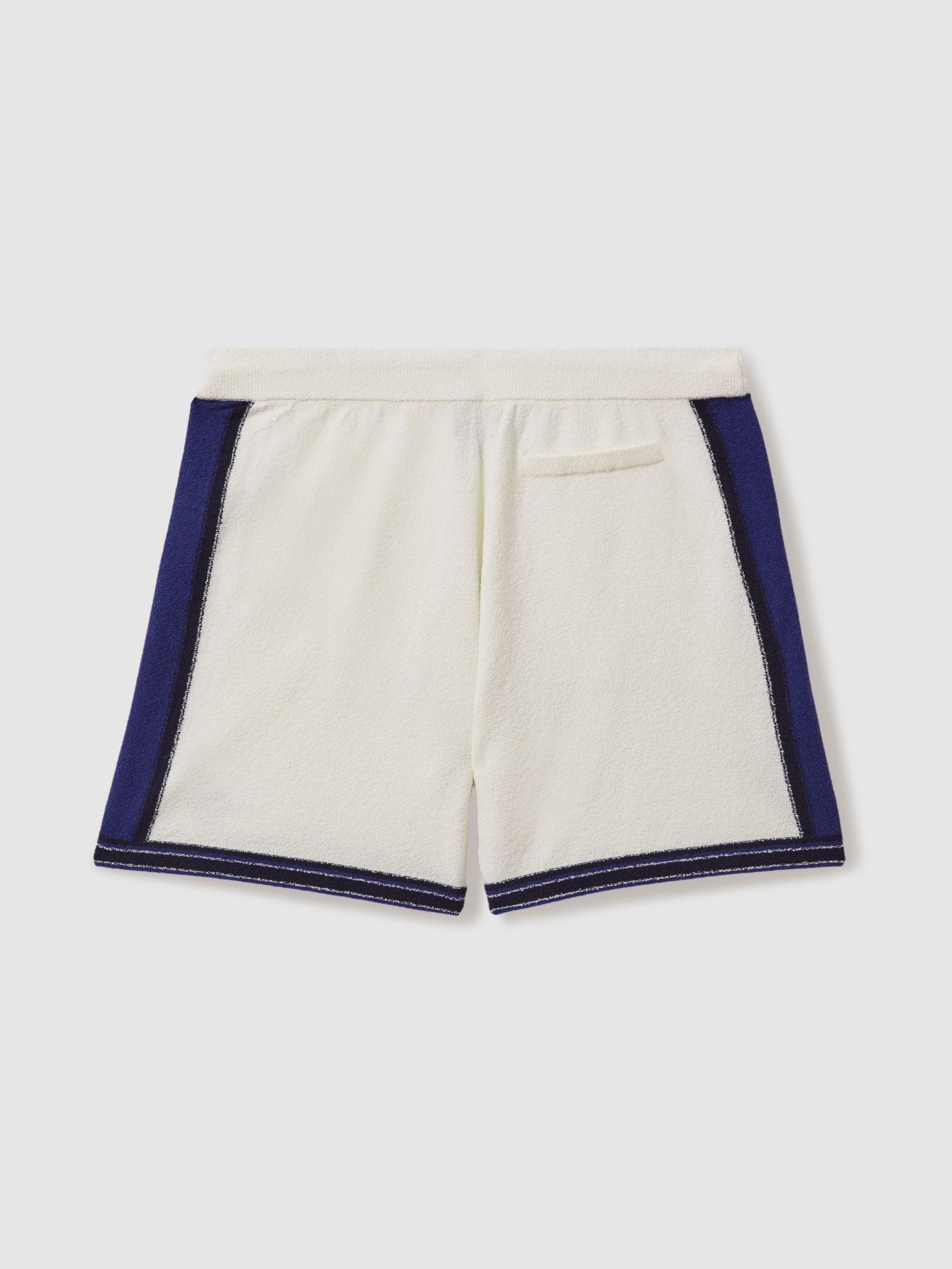 Reiss | Ché Towelling Drawstring Shorts in White/Bright Blue - Image 4 of 6