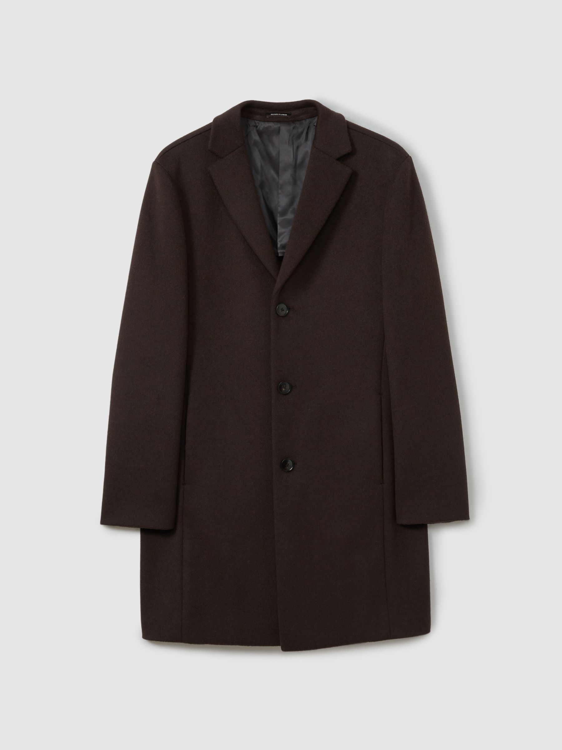 Wool Blend Single Breasted Epsom Overcoat in Chocolate Brown - Image 2 of 7