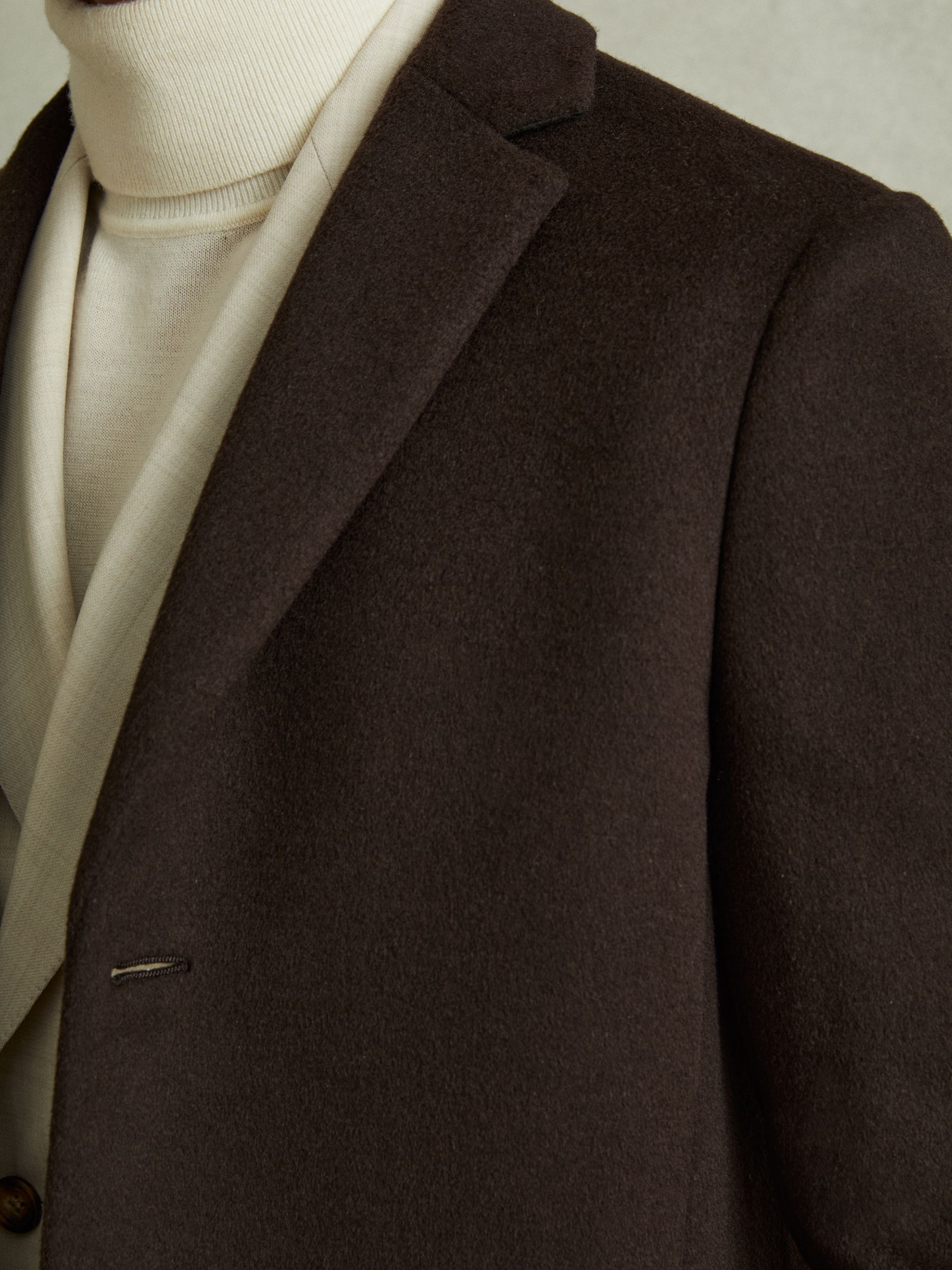 Wool Blend Single Breasted Epsom Overcoat in Chocolate Brown - Image 5 of 7
