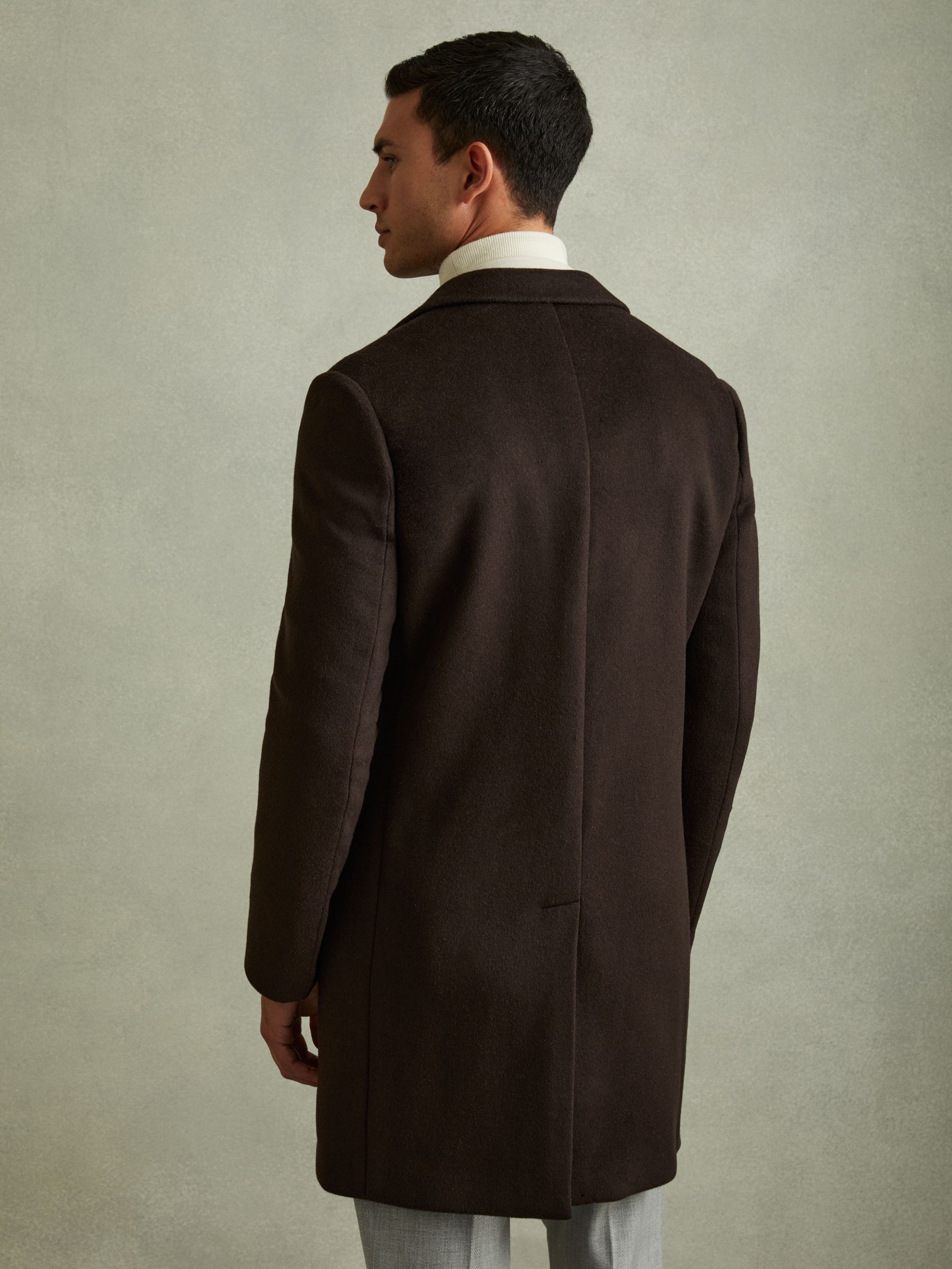 Wool Blend Single Breasted Epsom Overcoat in Chocolate Brown - Image 6 of 7