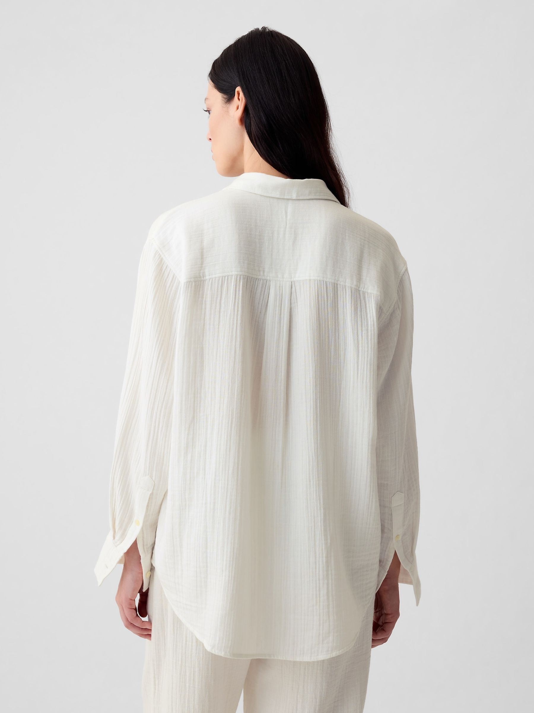 White Crinkle Cotton Gauze Oversized Shirt - Image 2 of 5