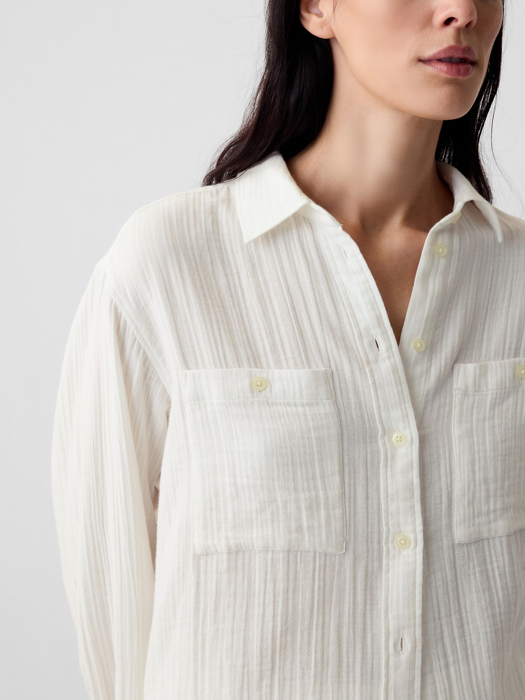 White Crinkle Cotton Gauze Oversized Shirt - Image 4 of 5