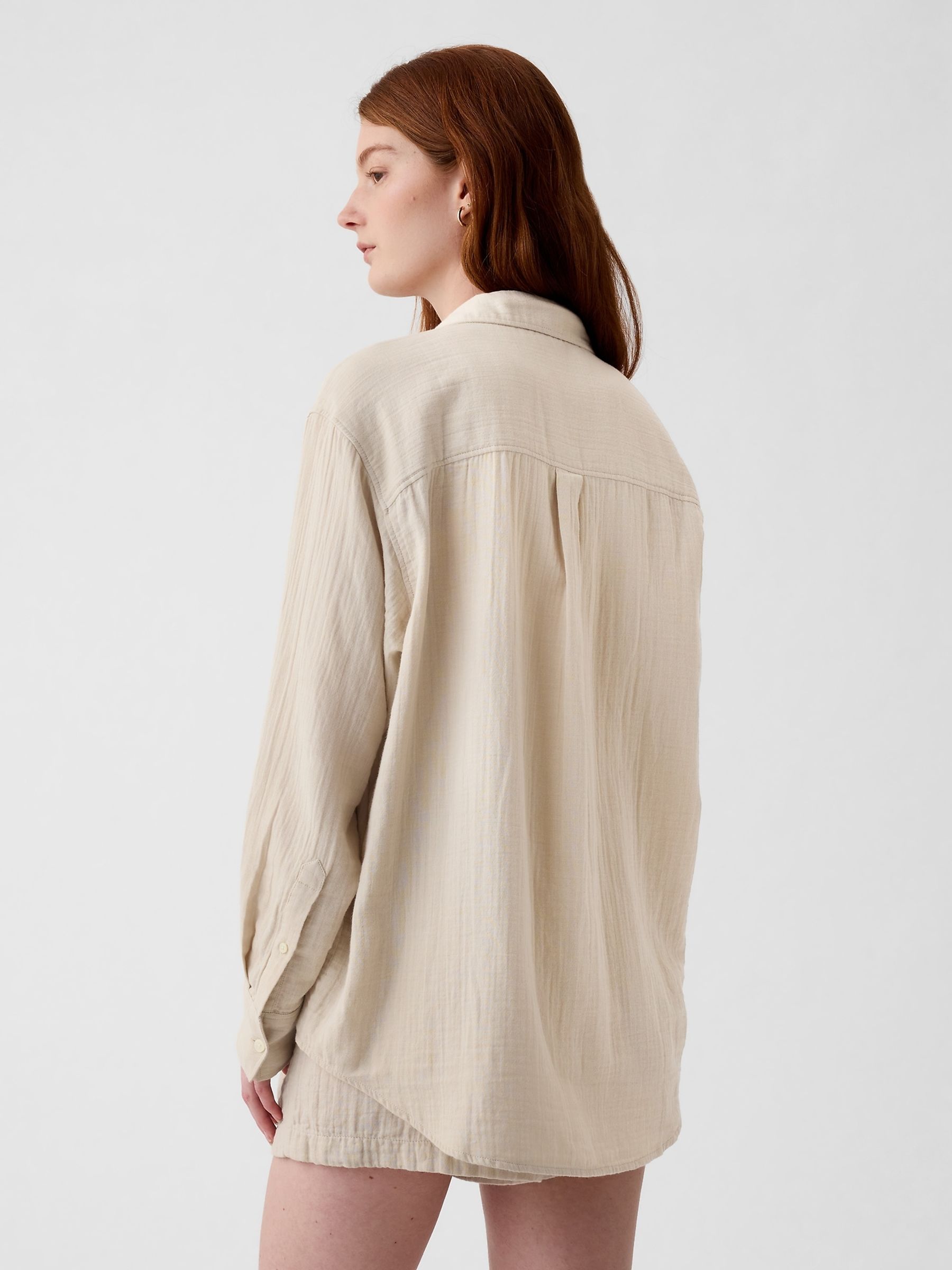 Neutral Crinkle Cotton Gauze Oversized Shirt - Image 5 of 6