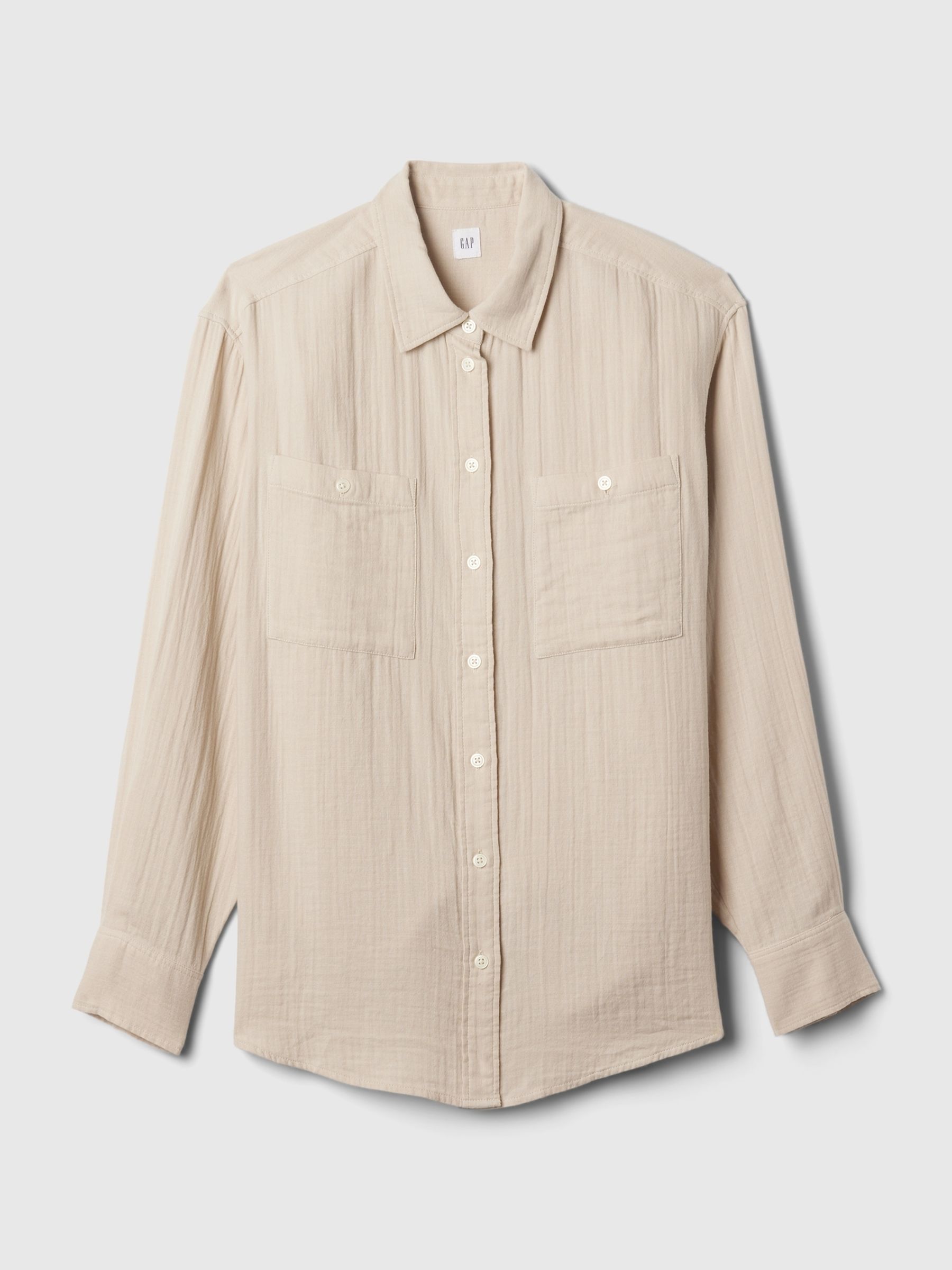 Neutral Crinkle Cotton Gauze Oversized Shirt - Image 6 of 6