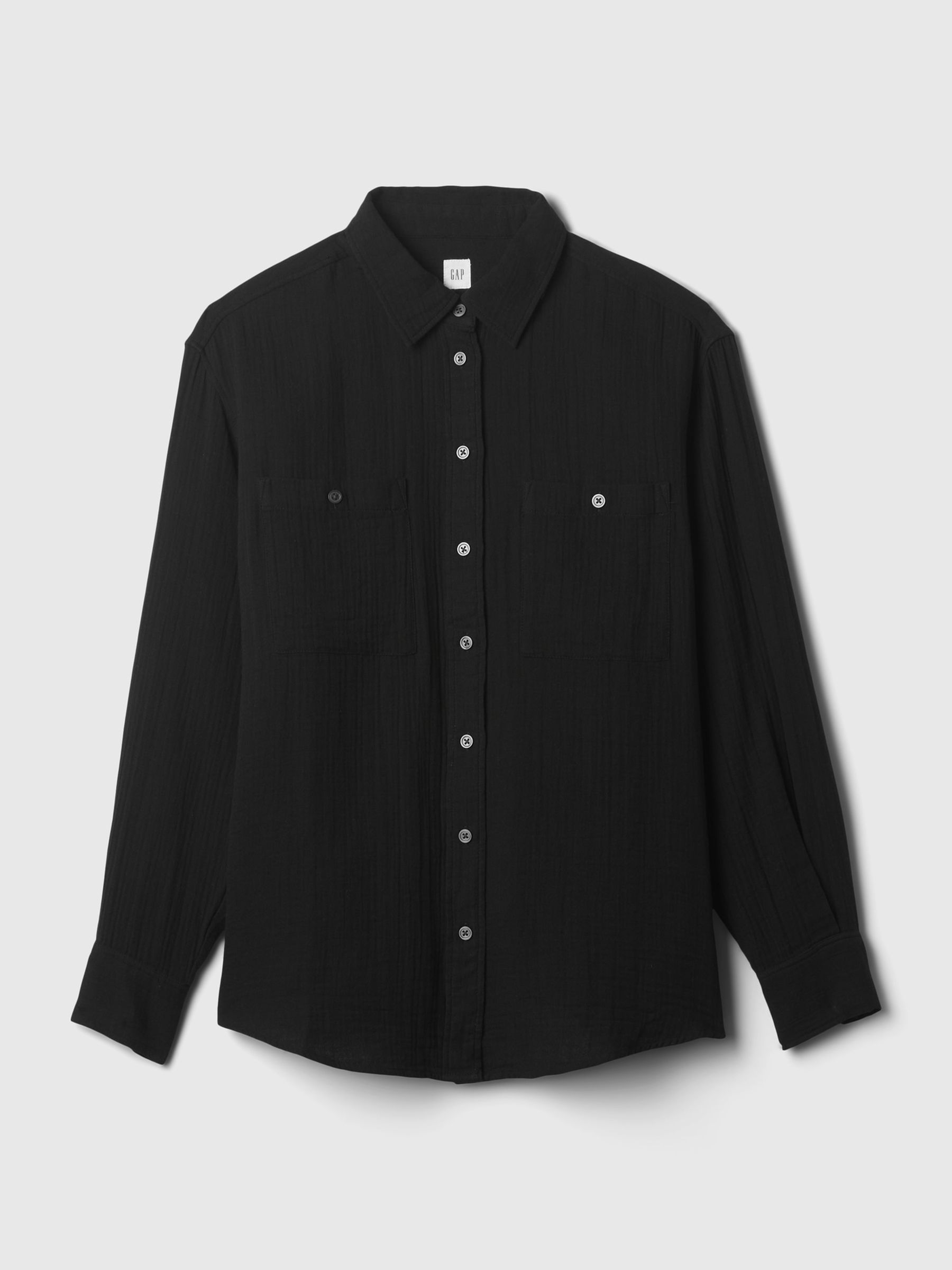 Black Crinkle Cotton Gauze Oversized Shirt - Image 5 of 5