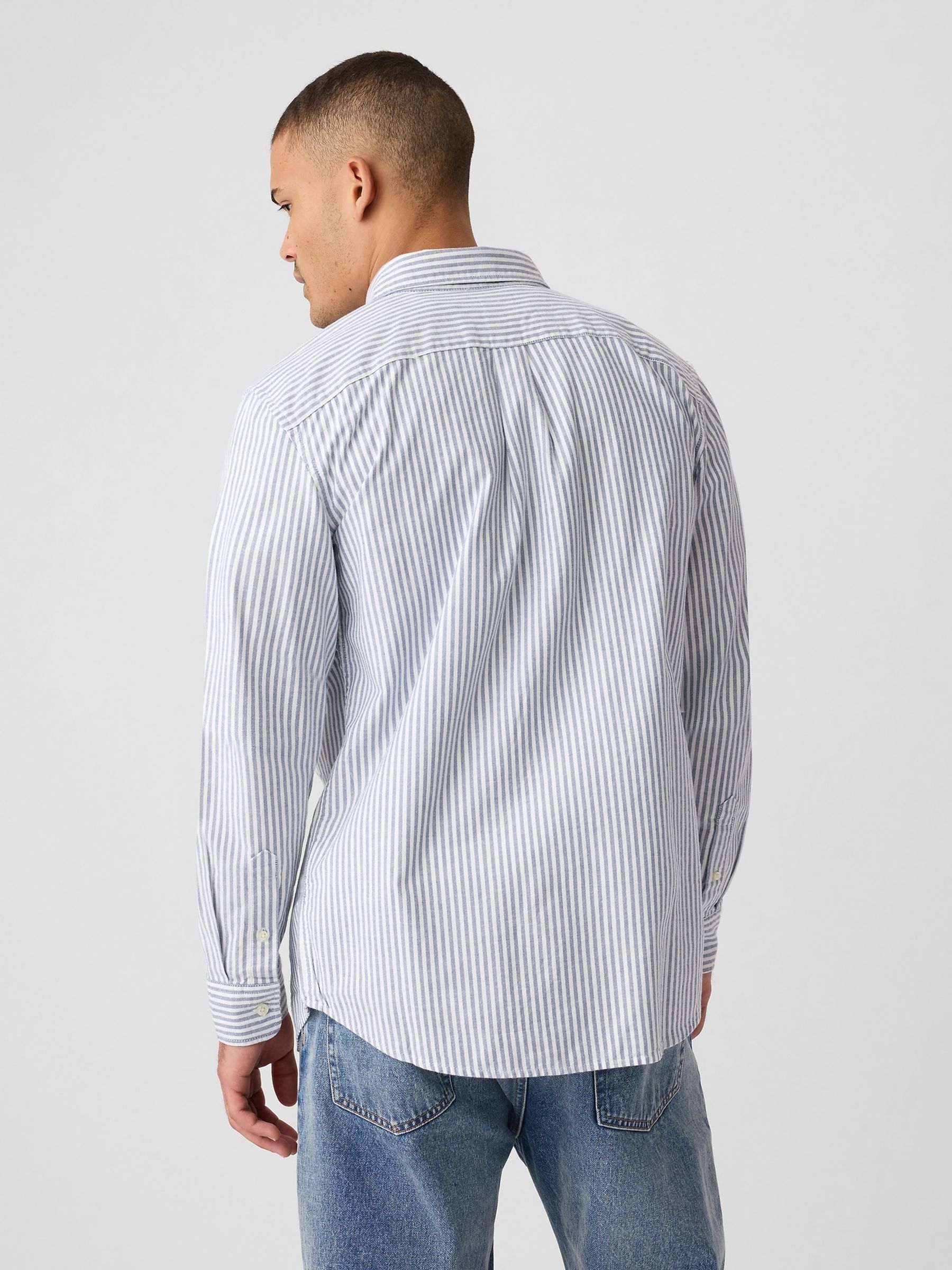 Blue Stripe Cotton Long Sleeve Standard Fit Oxford Shirt - Image 2 of 4