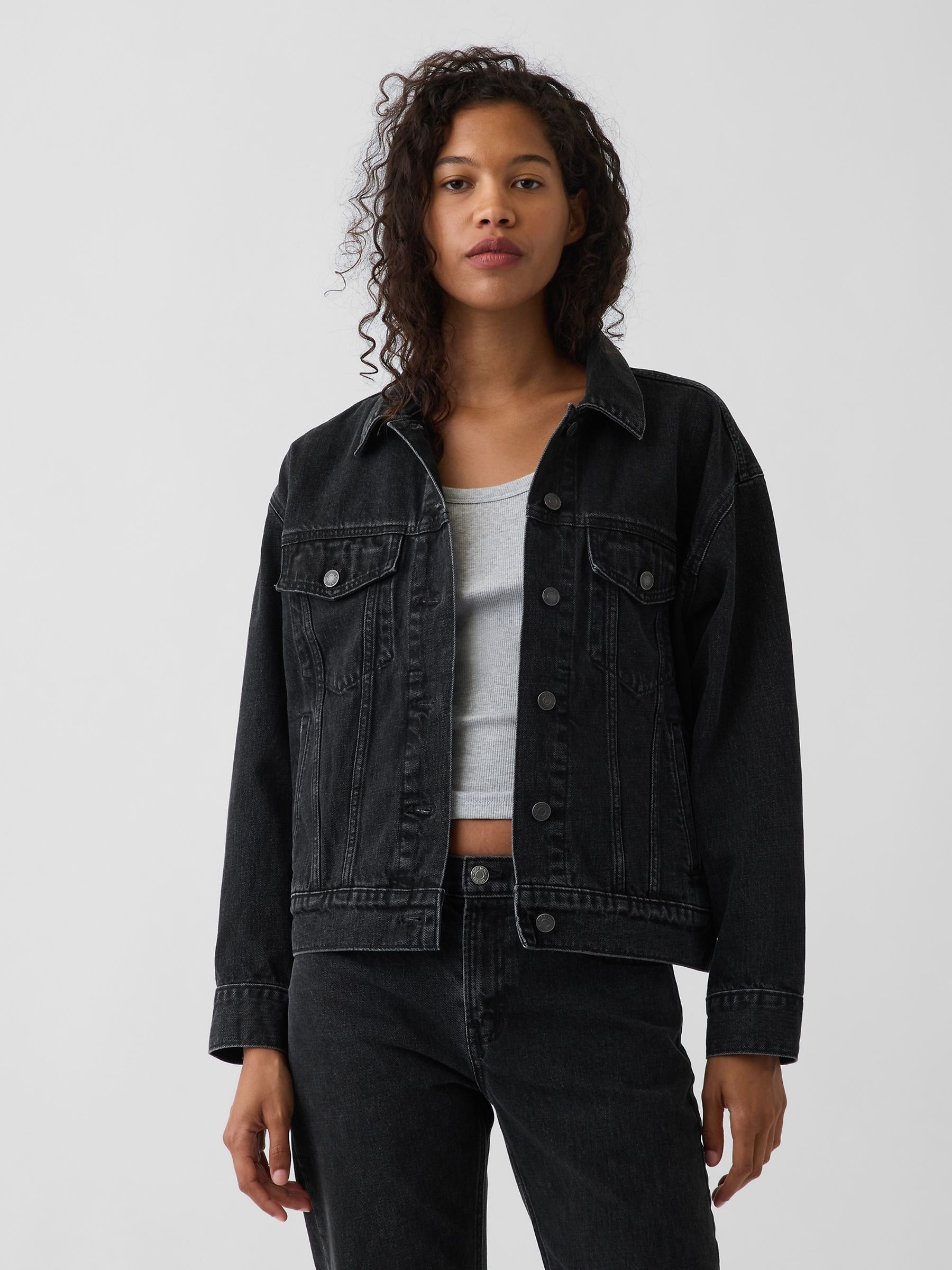Black Oversized Icon Denim Jacket - Image 1 of 4